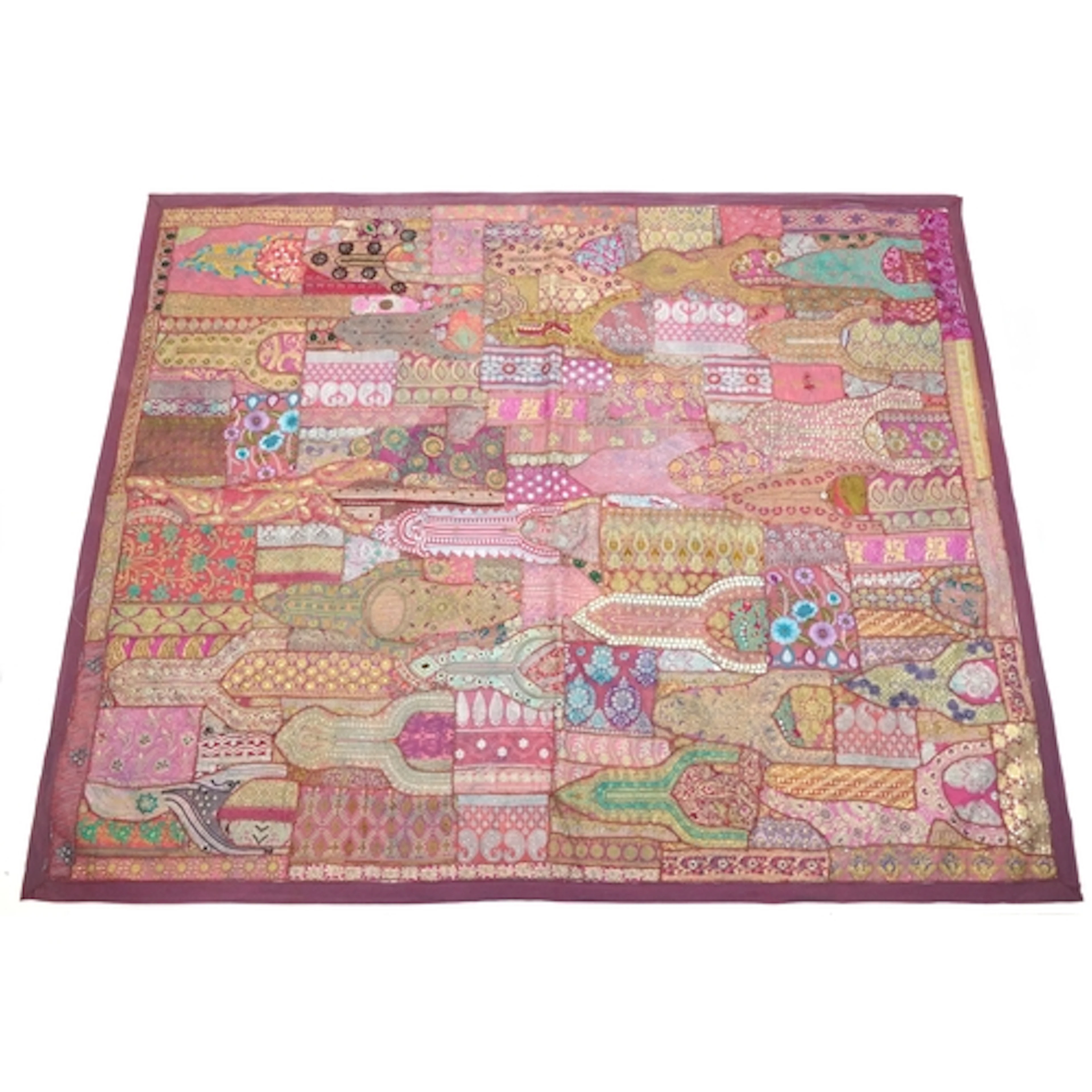 Large vintage Indian part silk sequin and embroidered wall h...
