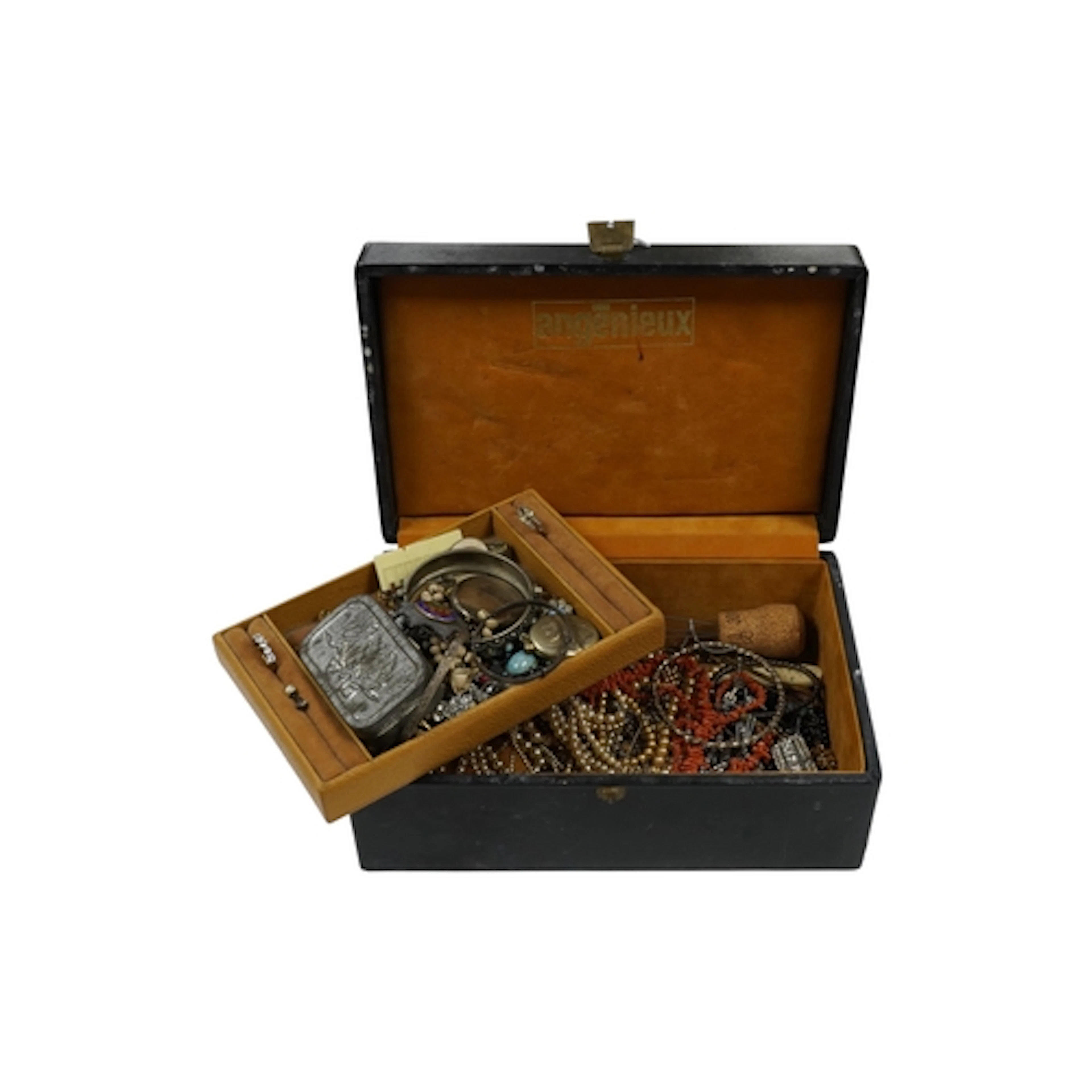 A collection of costume jewels, including a silver and ename...