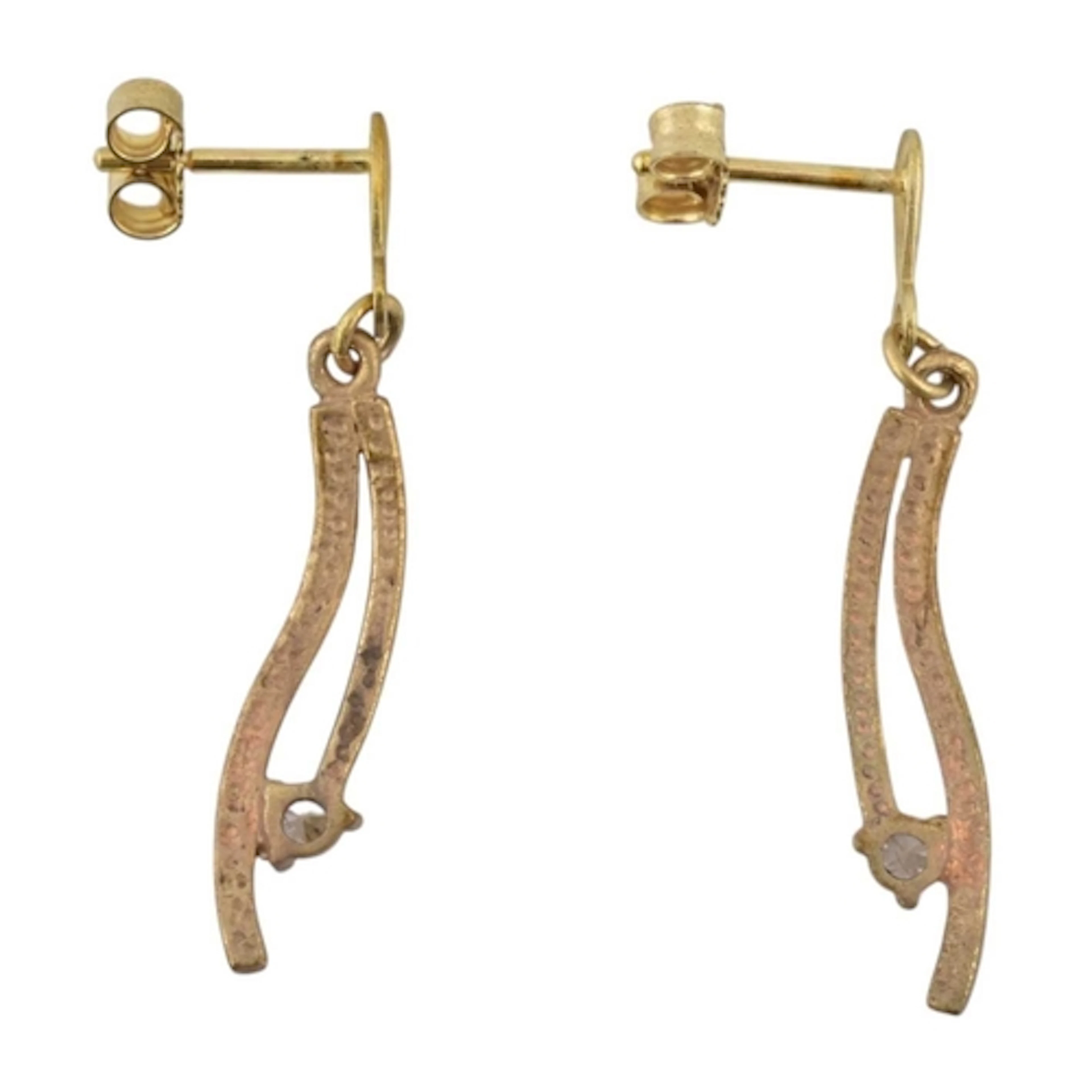 A pair of 9ct gold and cubic zirconia pendant earrings. A wh...