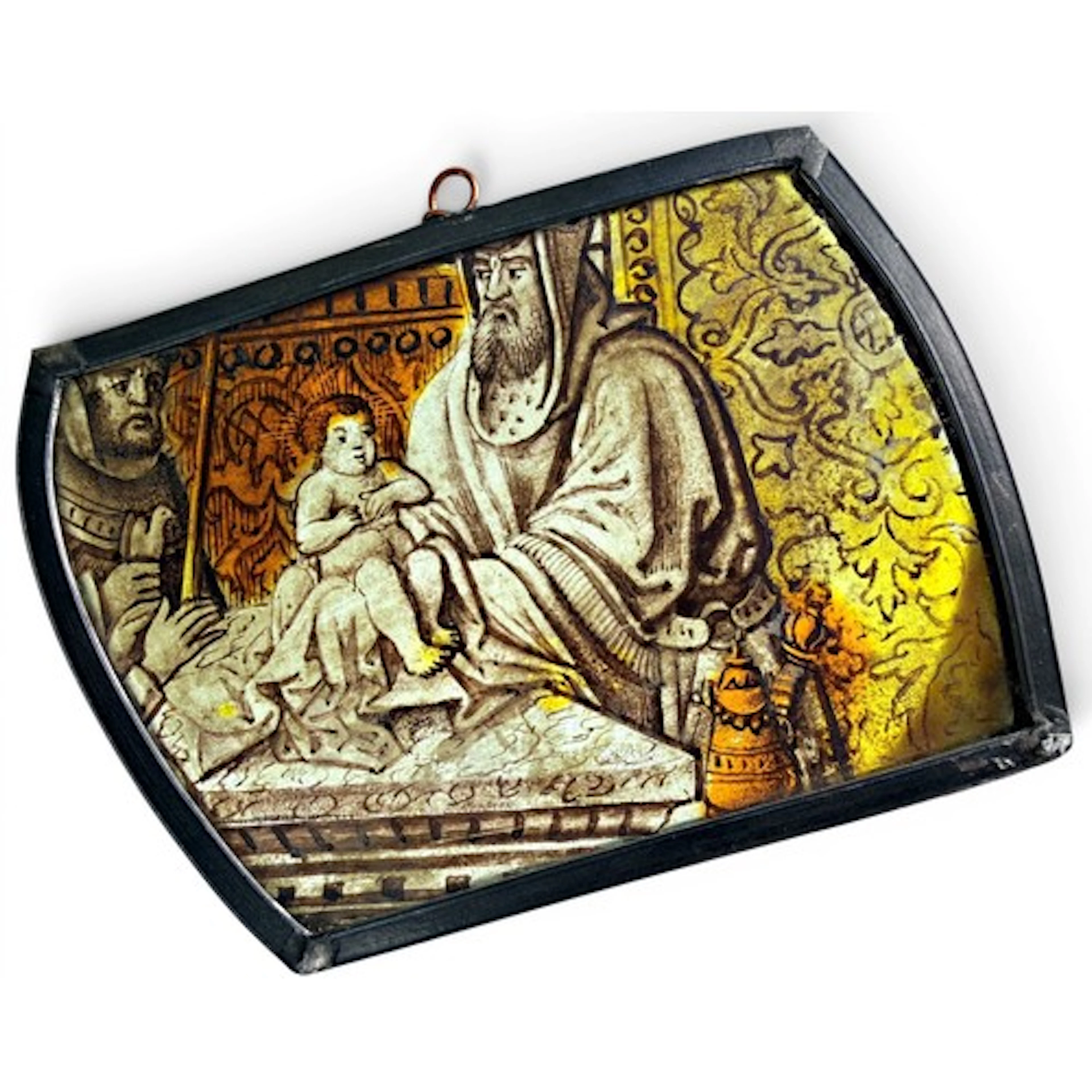 A finely painted 16th century stained glass fragment illustr...