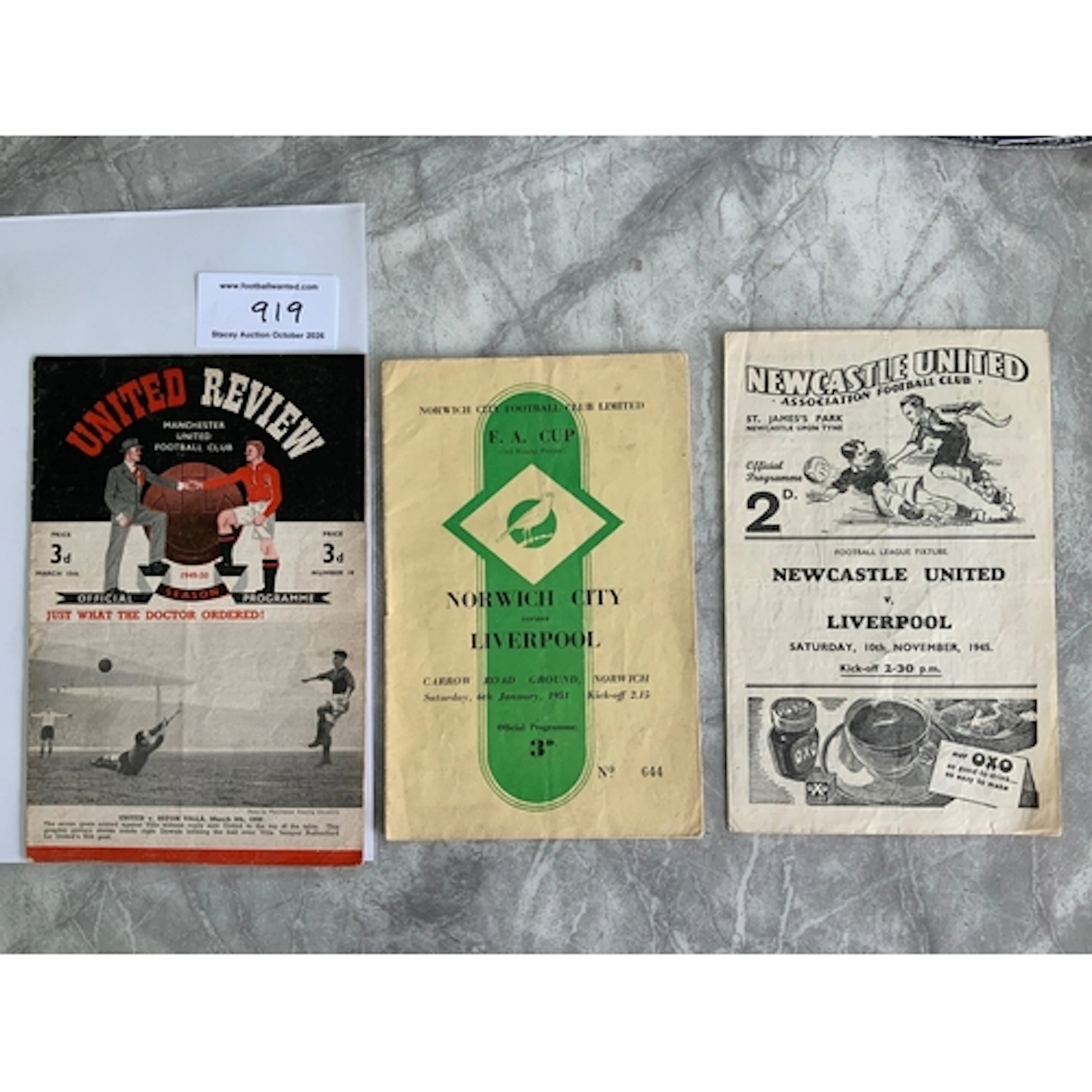 1940s Liverpool Away Football Programmes: 45/46 Newcastle pi...