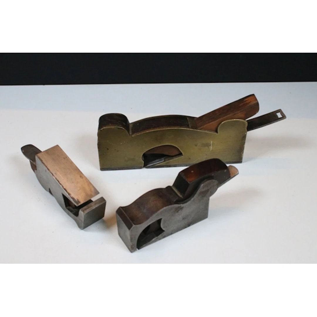 Group of three antique woodworking shoulder planes, comprisi...