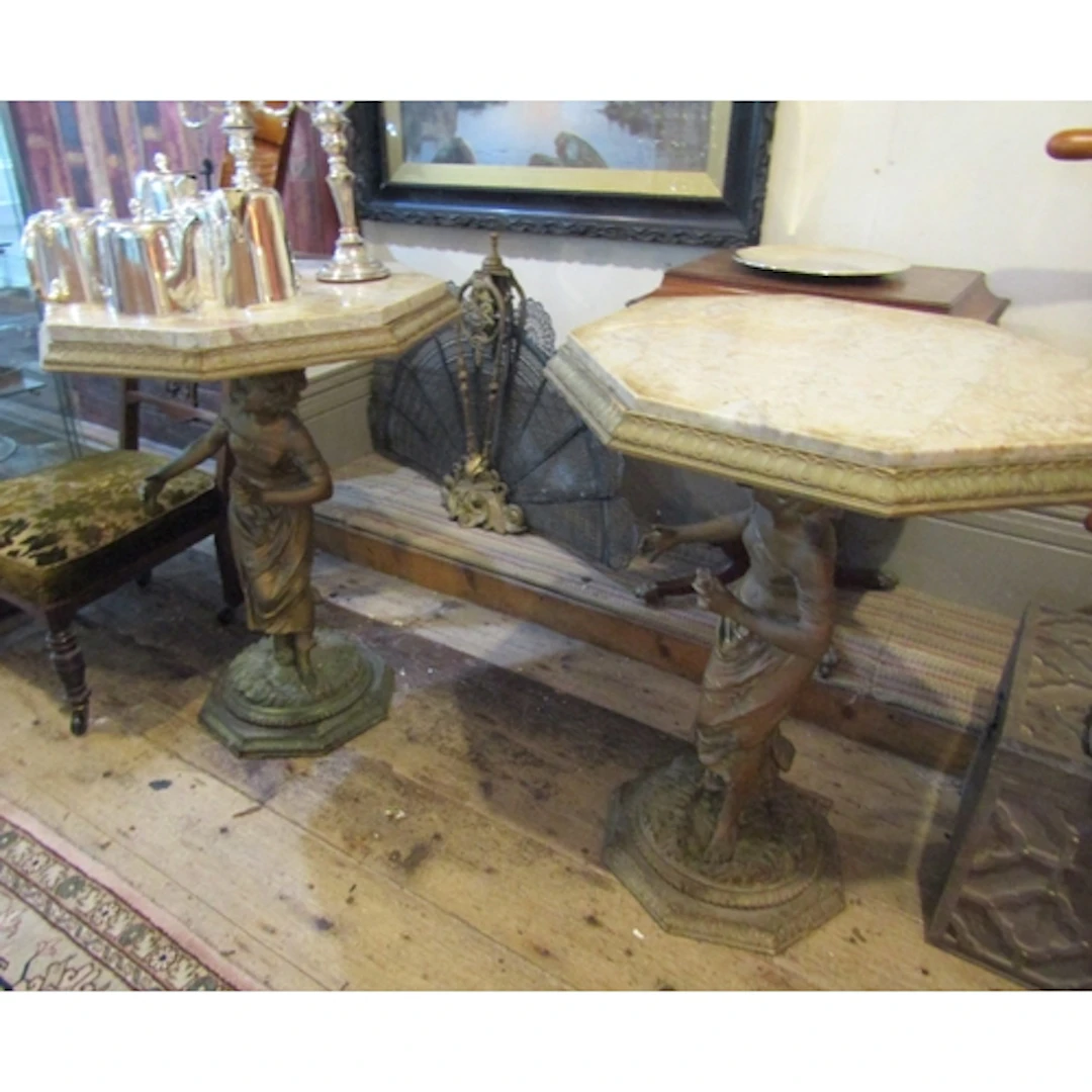 Pair of Antique Figural Form Octagonal Top Marble Occasional...