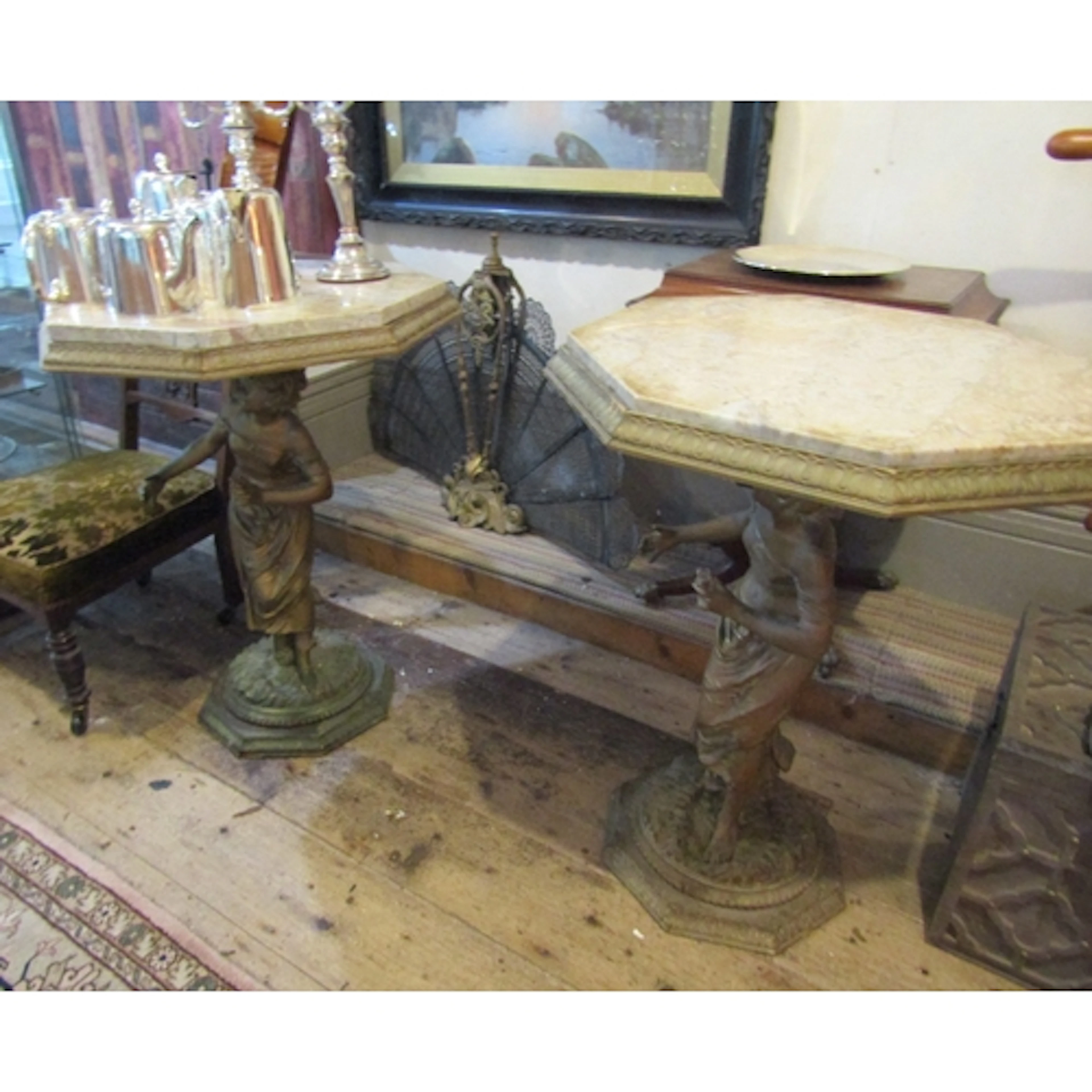 Pair of Antique Figural Form Octagonal Top Marble Occasional...