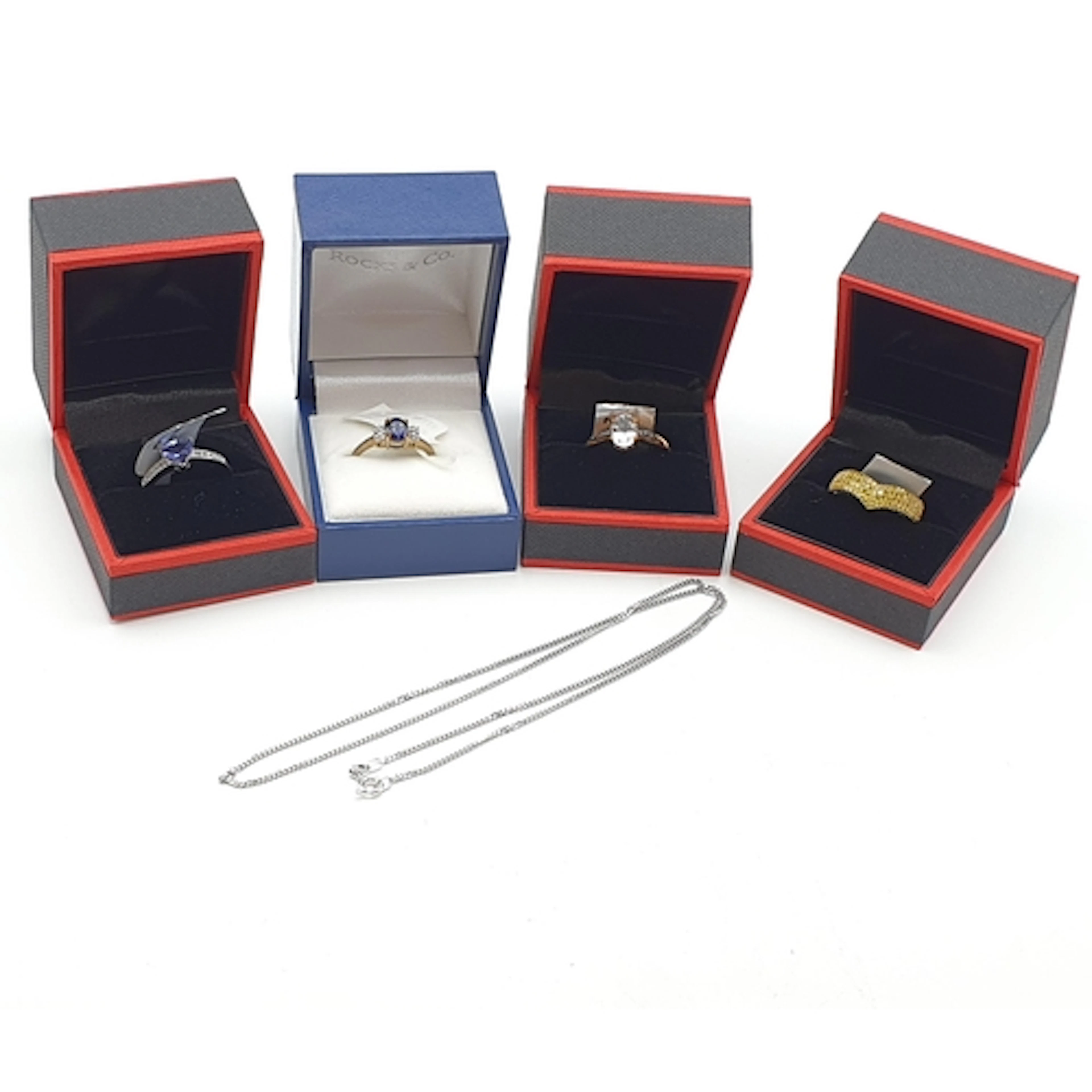 Four 9ct gold Dress Rings various set yellow diamond, kyanit...