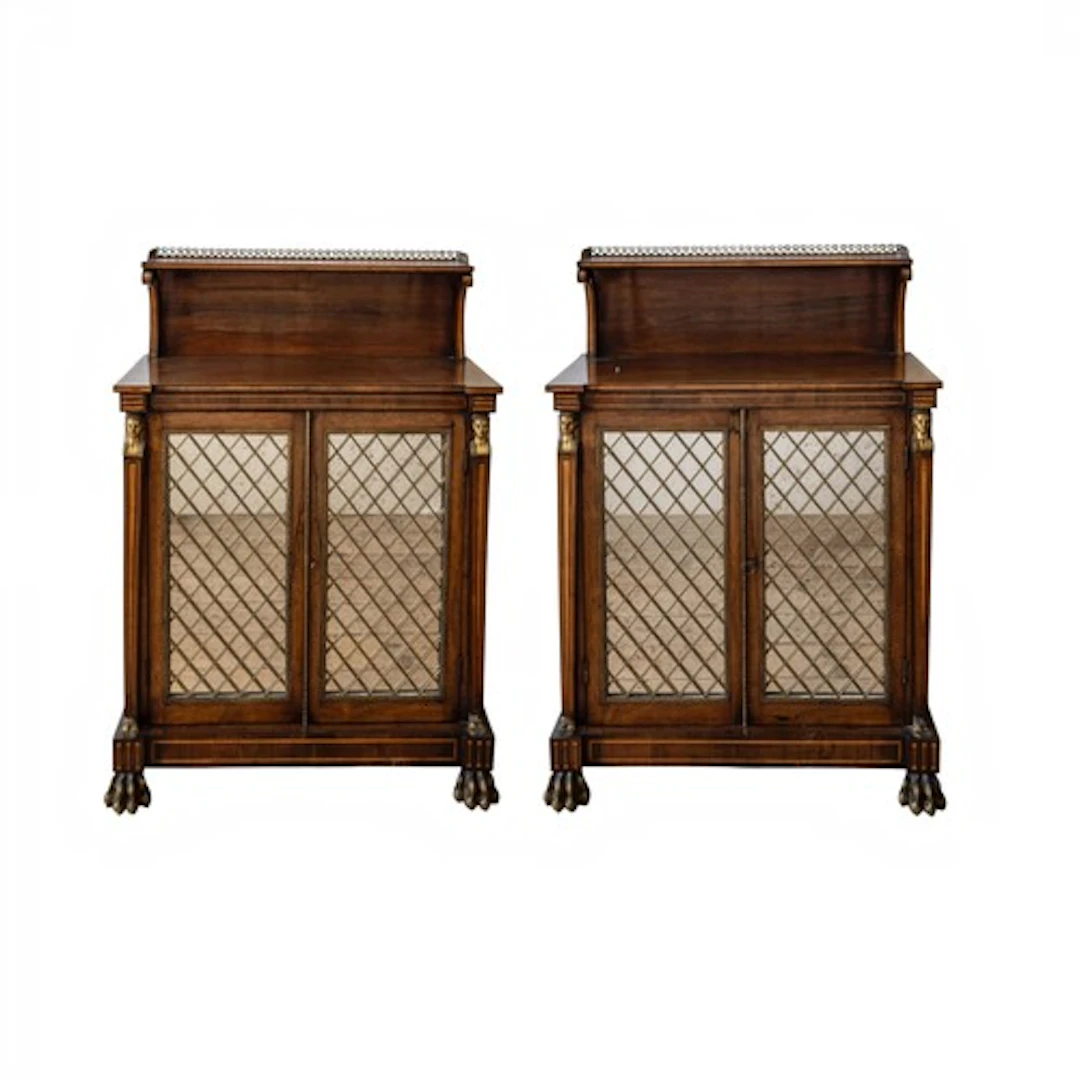 A STUNNING PAIR OF REGENCY ROSEWOOD EGYPTIAN REVIVAL CHIFONN...