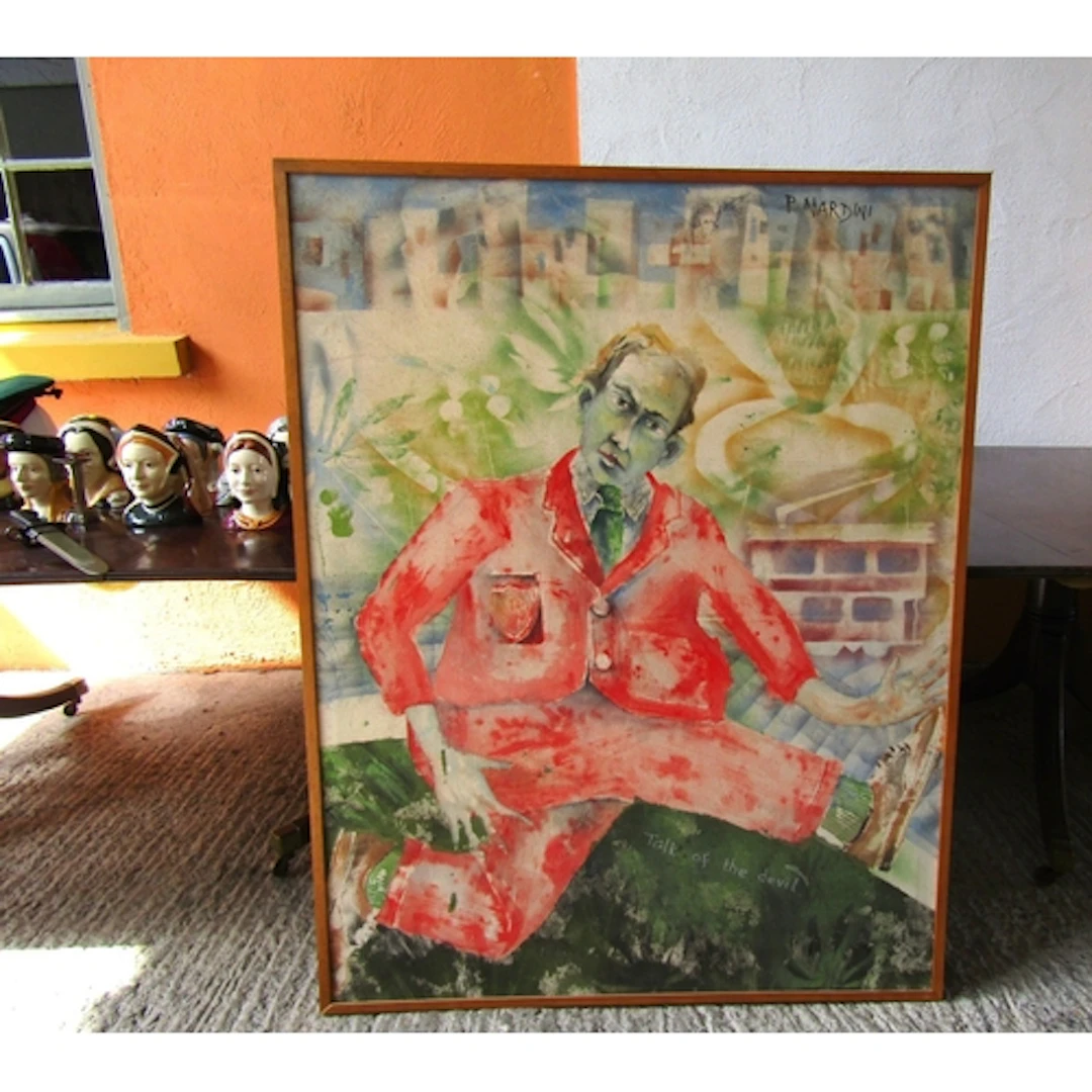 Large Painting Running Man Oil on Canvas Signed Mardini Uppe...