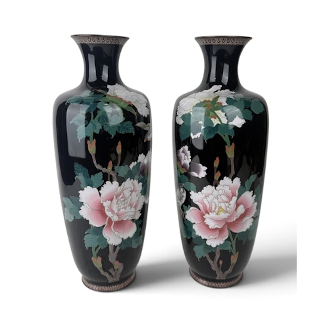 A PAIR OF JAPANESE CLOISONNE VASES 46cm H
