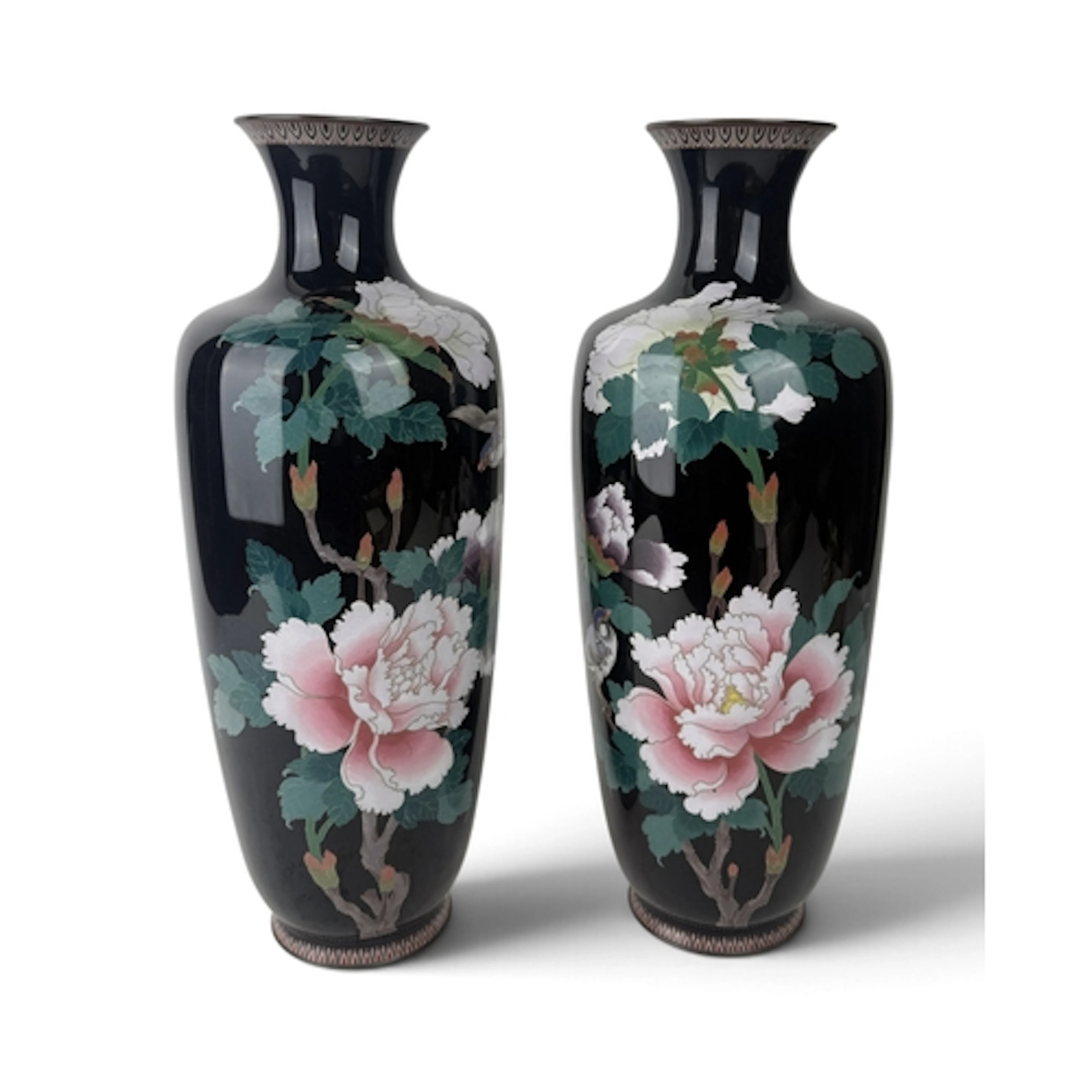 A PAIR OF JAPANESE CLOISONNE VASES 46cm H