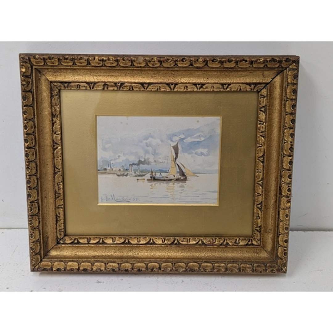 E. De Martino - watercolour depicting figures out on a sail ...