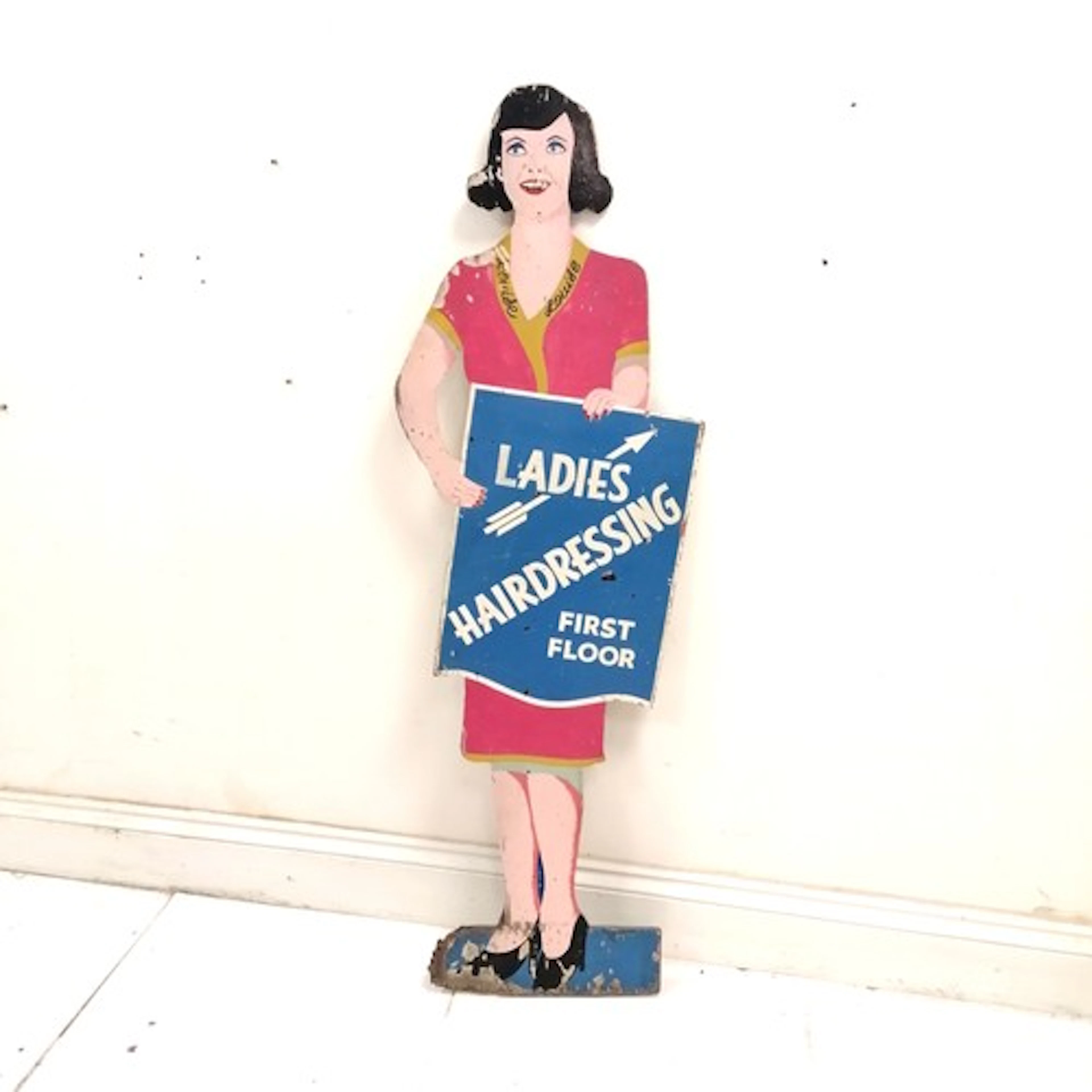 Vintage almost life size plywood cut-out advertising Louise ...