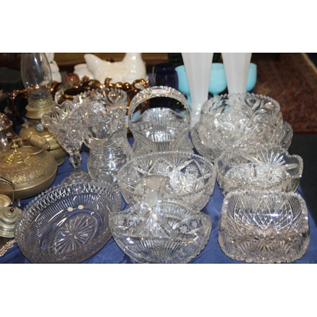 Quantity of crystal and glass bowls, water jugs, vases