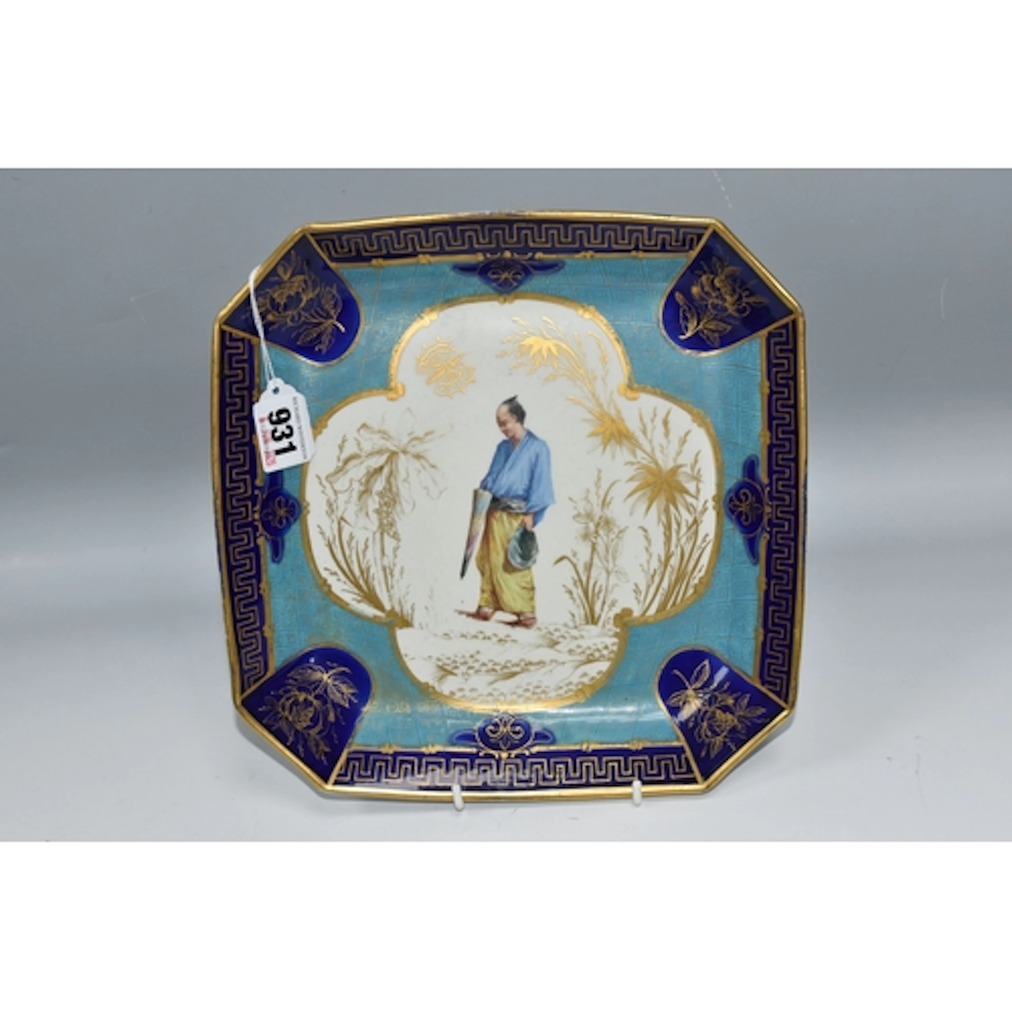 A LATE 19TH CENTURY SEVRES STYLE PORCELAIN SHAPED SQUARE DIS...