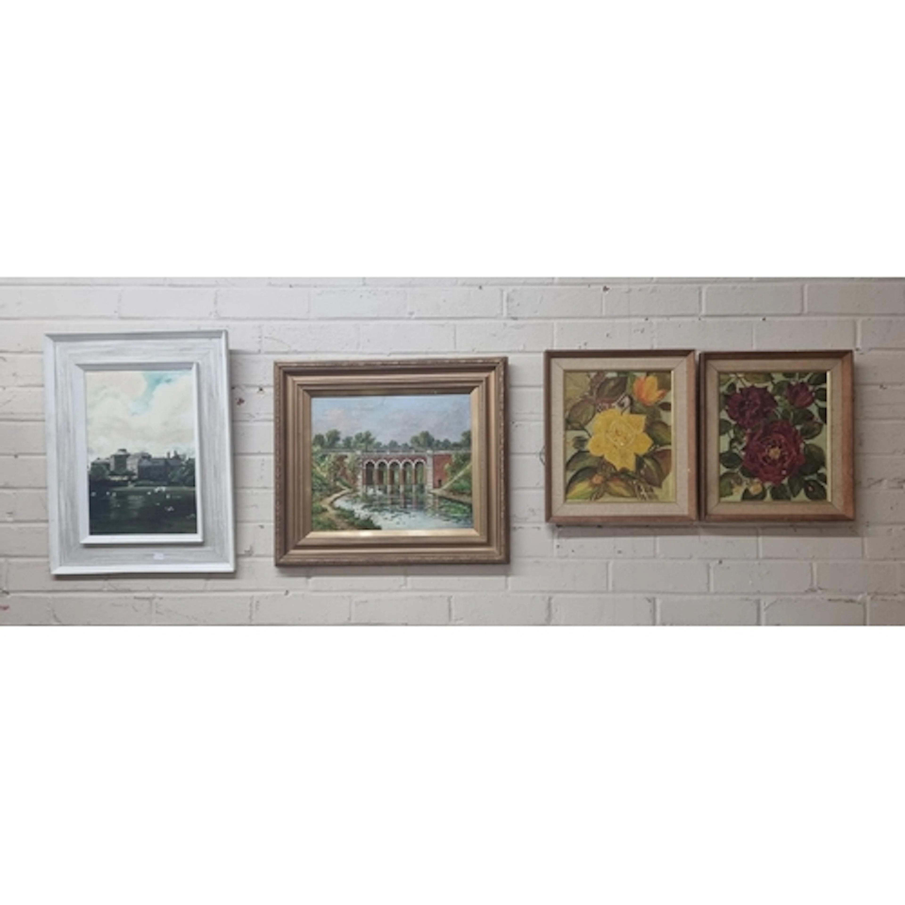 A pair of modern rose flower still life's and two landscapes...