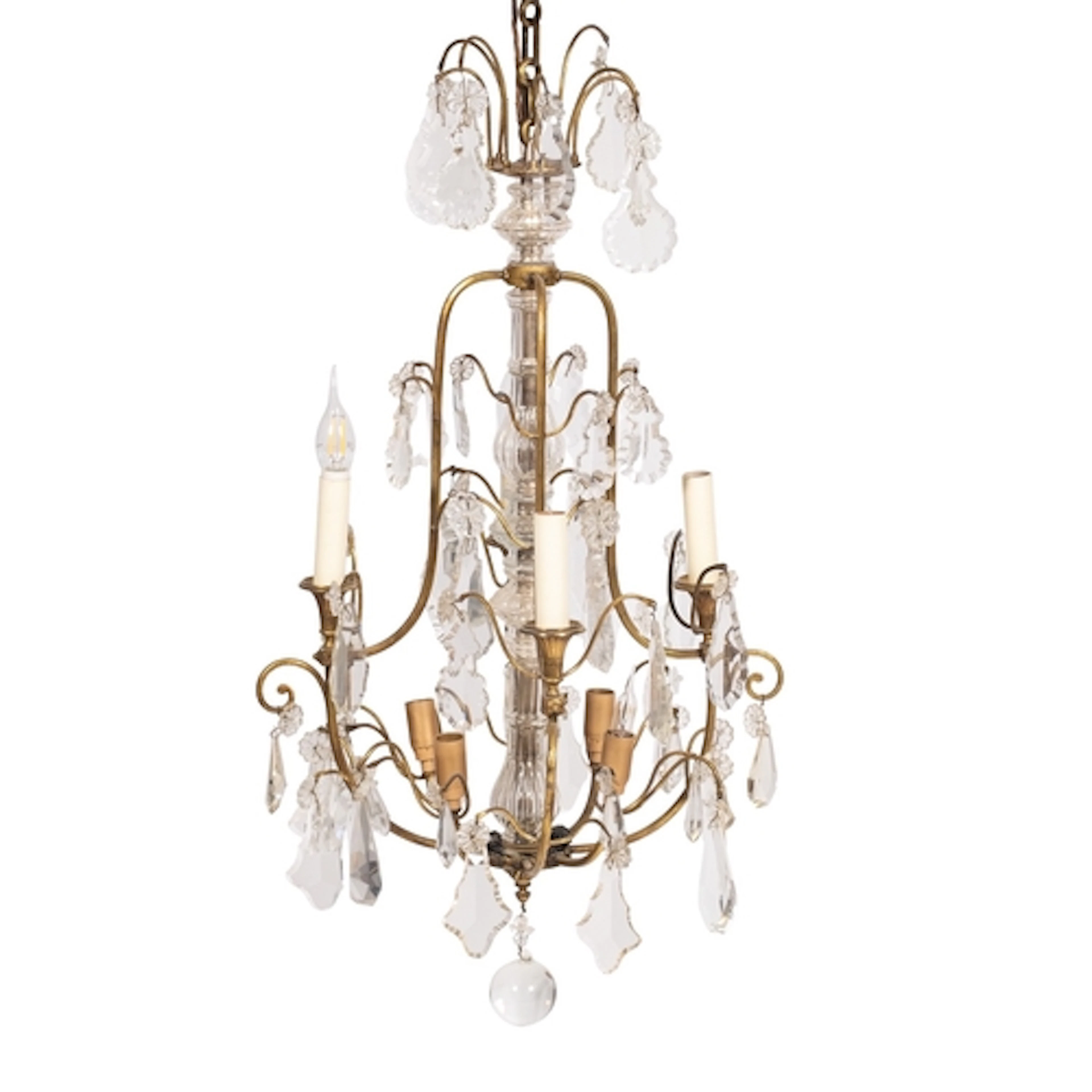 A gilt metal and glass hung eight light chandelier in Louis ...