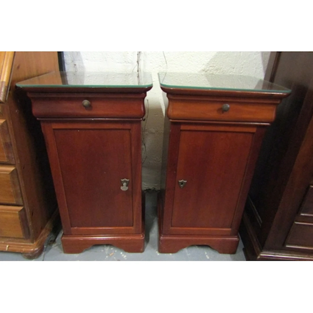 Pair of Mahogany Side Lockers with Plate Glass Tops Above Cu...