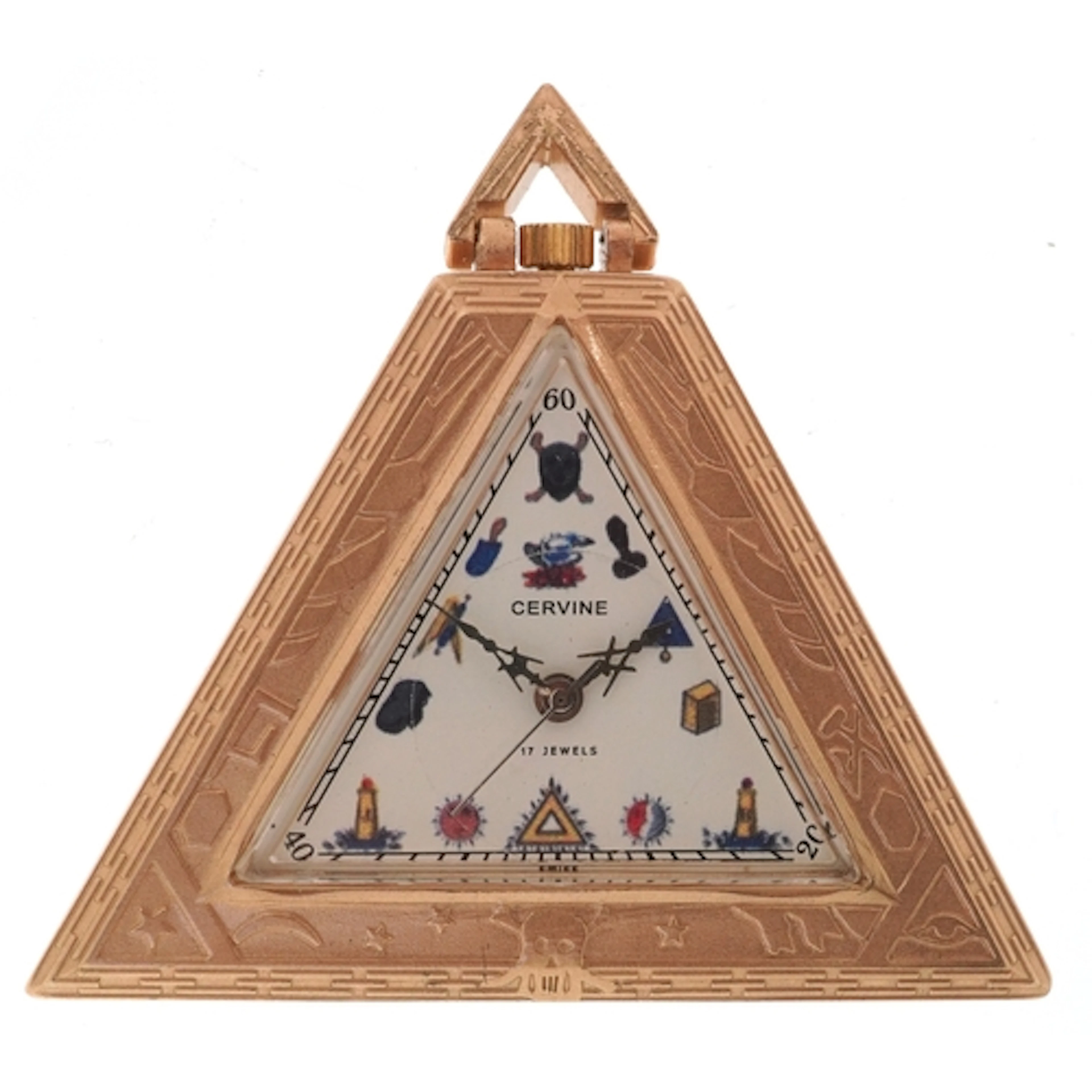 A masonic interest 800 grade silver gilt manual wind triangu...