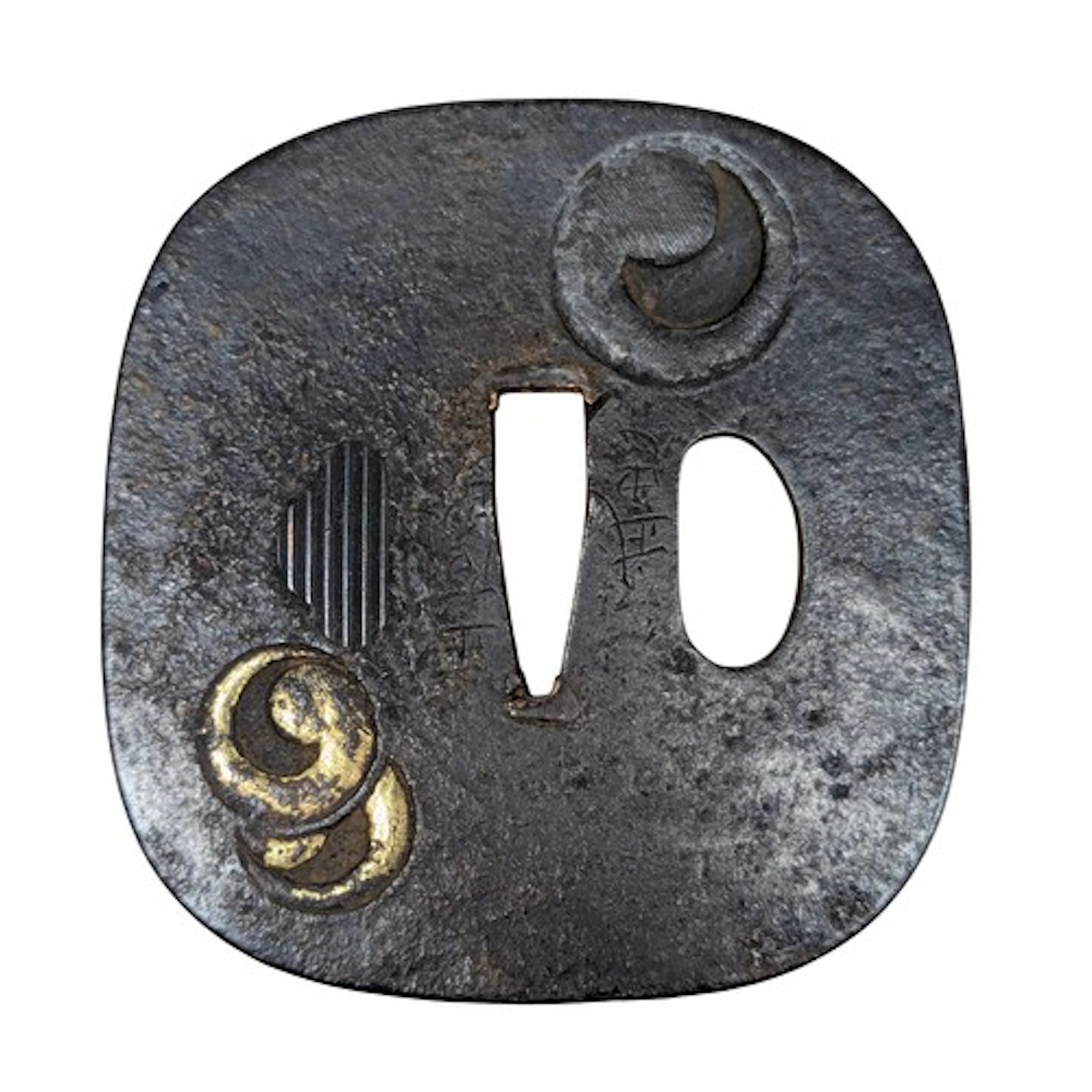 Edo Period Style Japanese Tomoe Mon Tsuba, constructed from ...