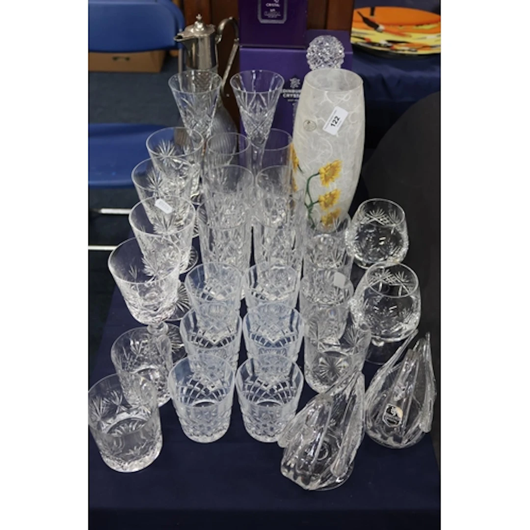 Edinburgh Crystal, and others, comprising four wine goblets,...