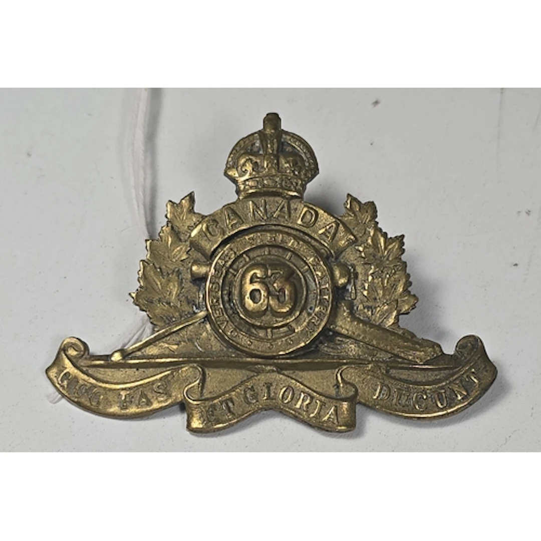 WWI CEF 63rd Overseas Field Battery Canadian Artillery brass...