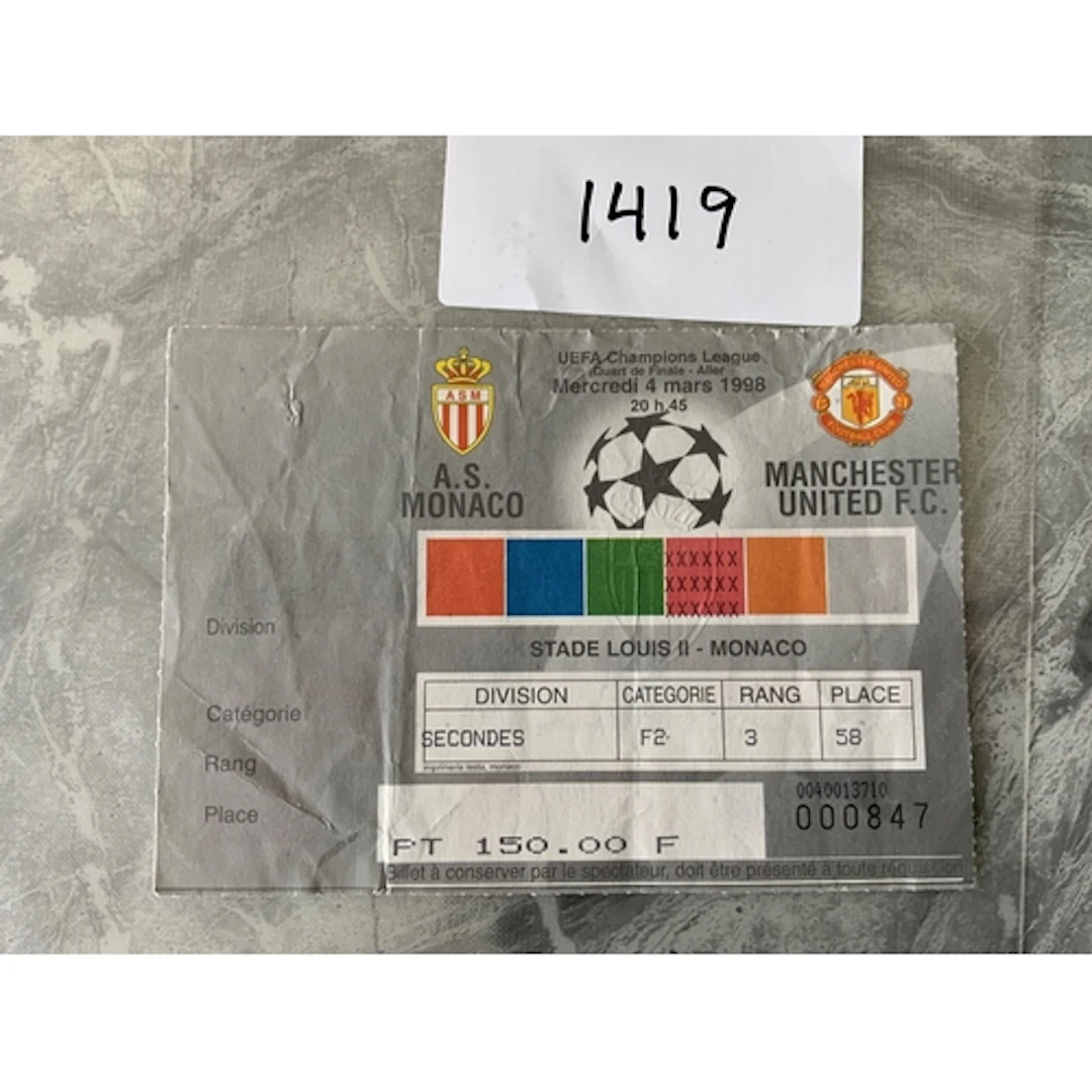 1998 Monaco v Manchester United Football Ticket: Champions L...