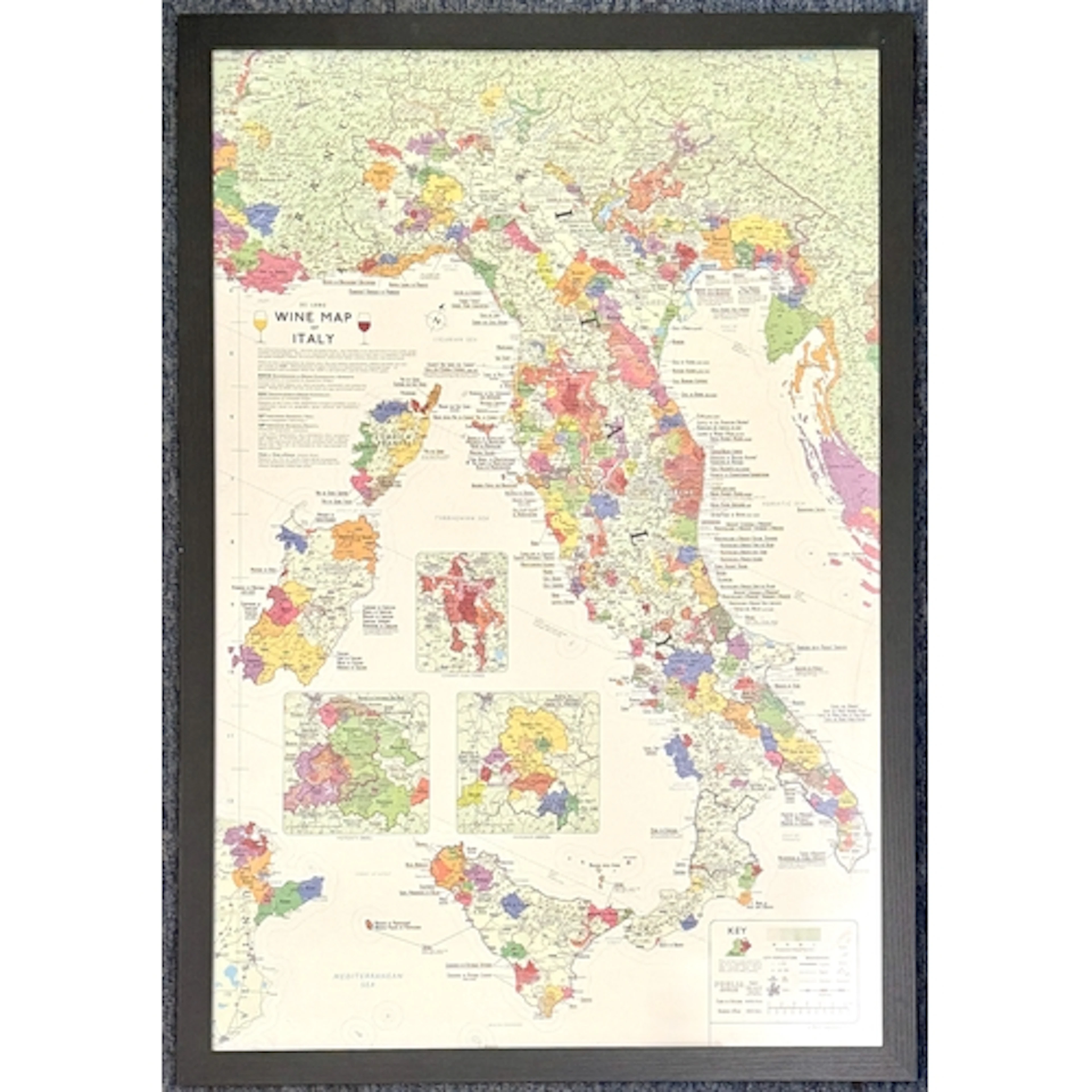 A pair of framed De Long wine posters - one the 'Wine Map of...