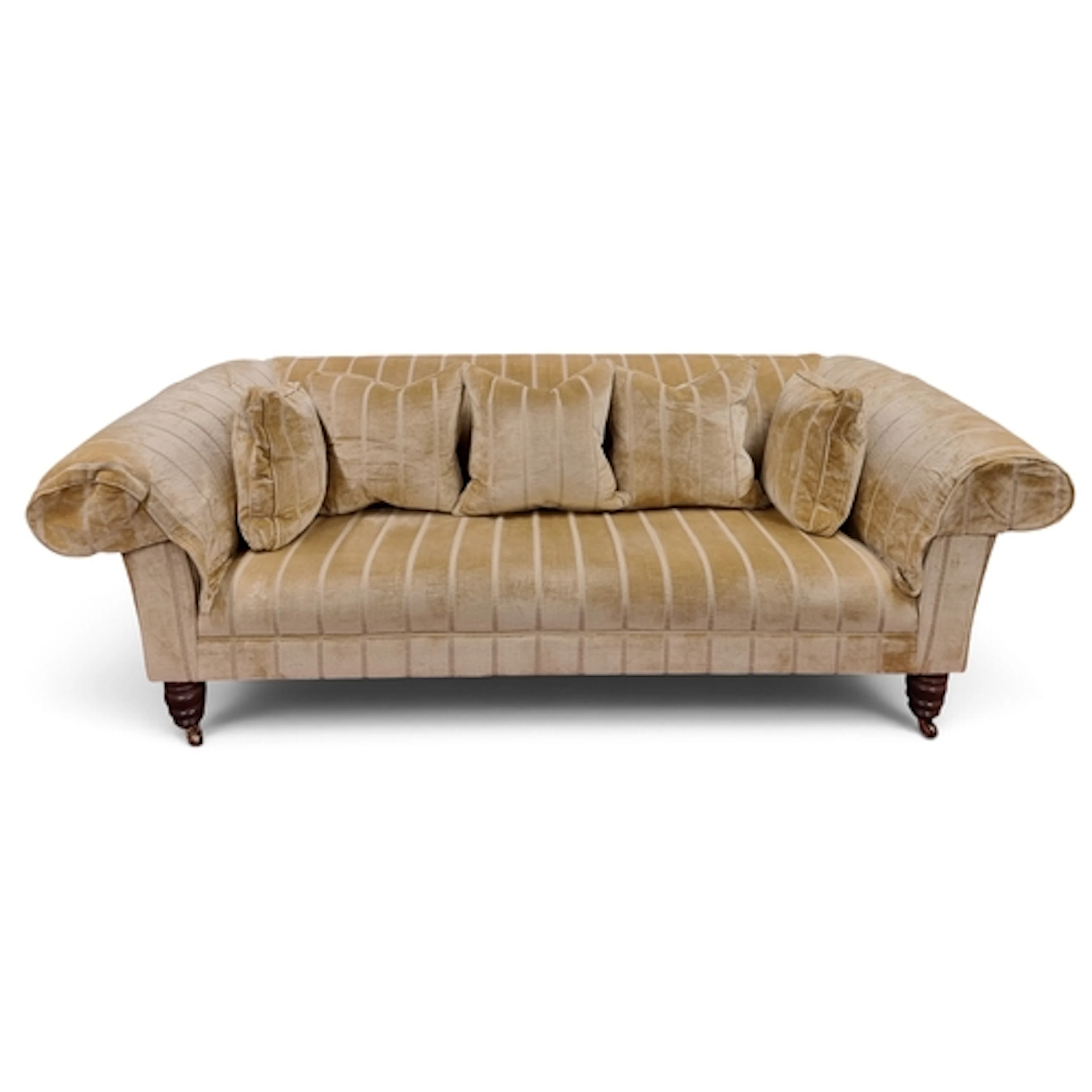 A large roll arm Churchill three seater Couch upholstered in...