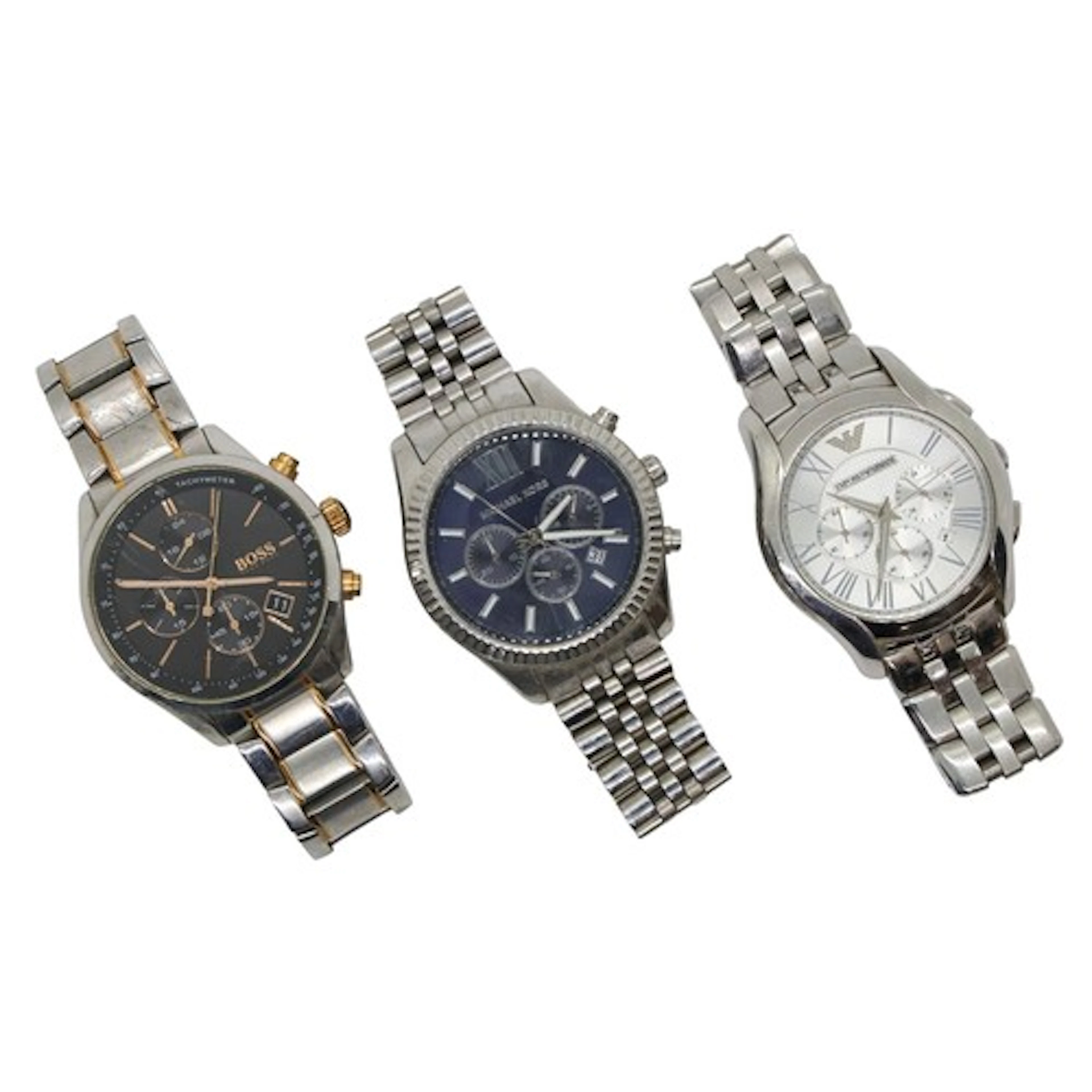 Three gentleman’s stainless steel cased Designer wristwatche...