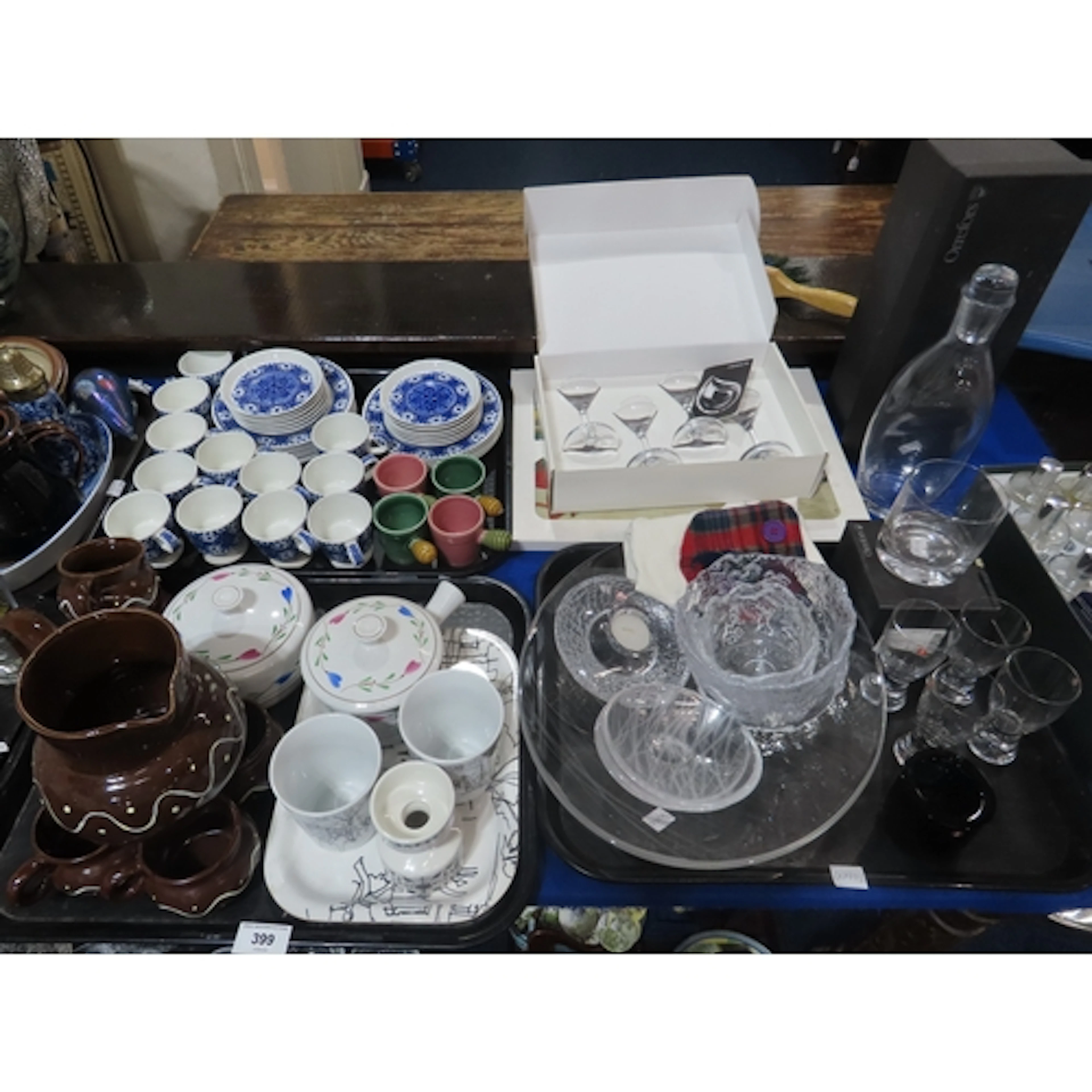 An Arabia Finland blue and white coffee set, Marimekko beake...