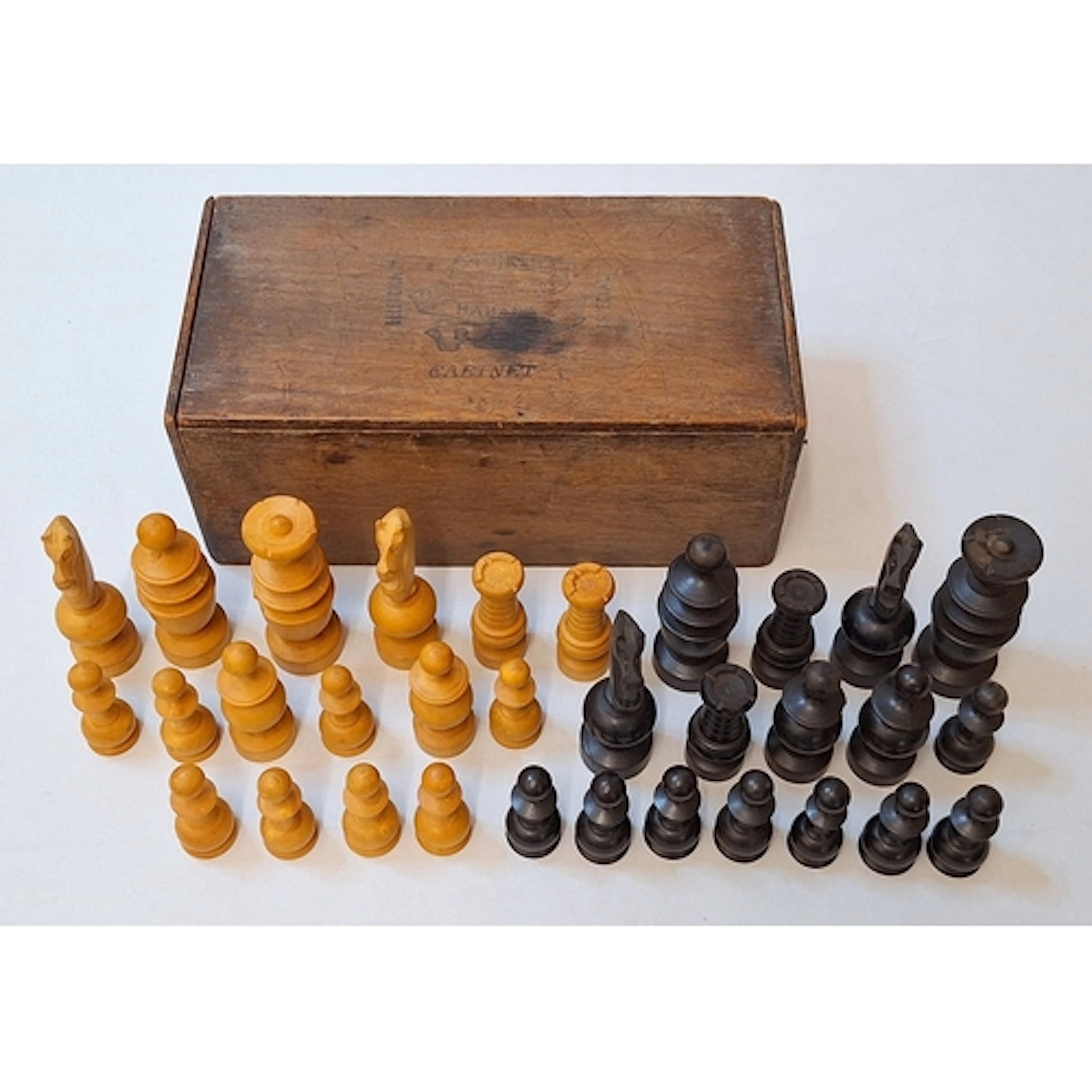 Large Wooden Chess Pieces, unchecked, in wooden Havana cigar...