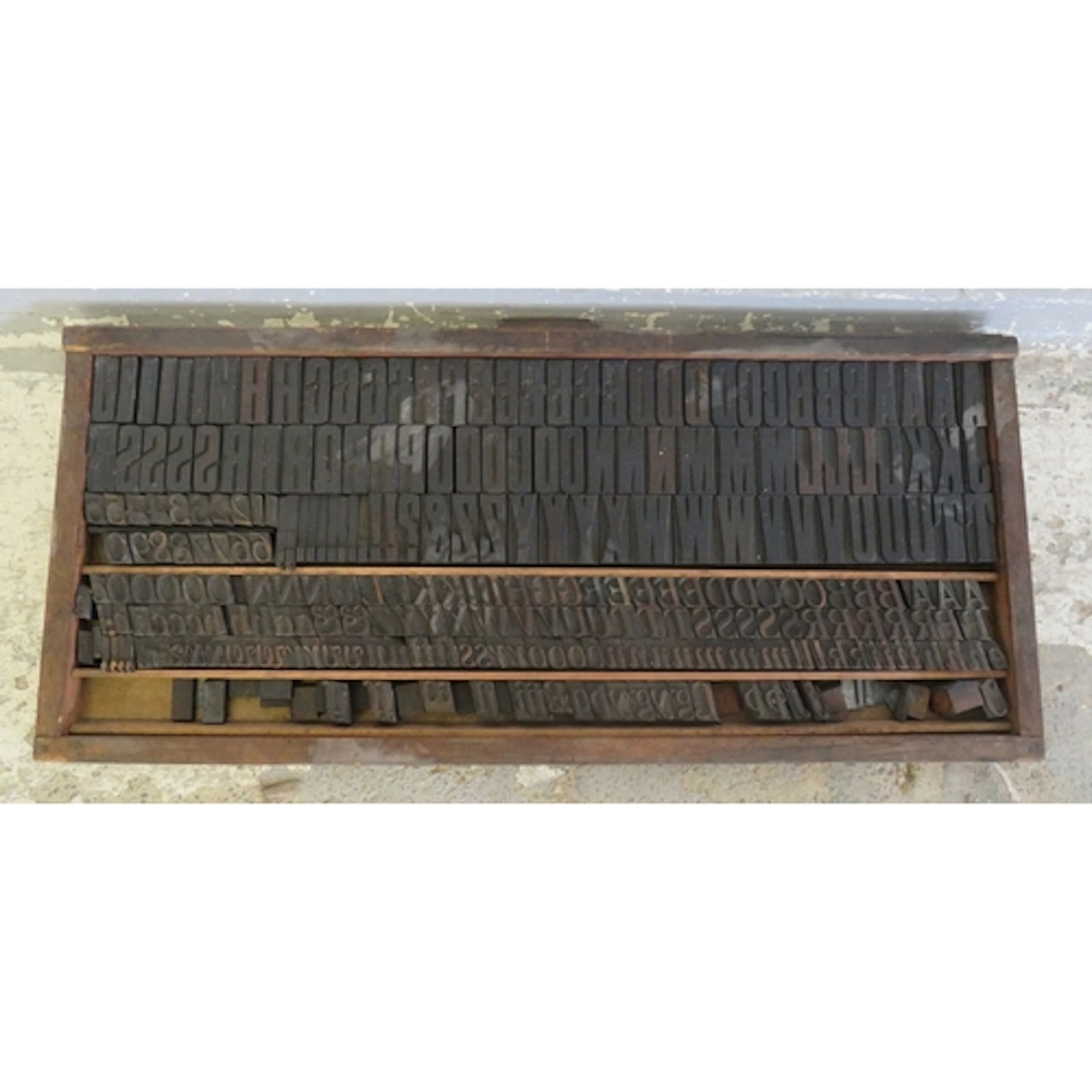 Antique Printing Tray with blocks, letters, numbers etc. app...