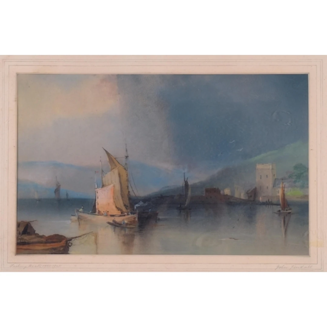 John Pendall, fishing boats, coloured pastels, 22cm x 36cm, ...