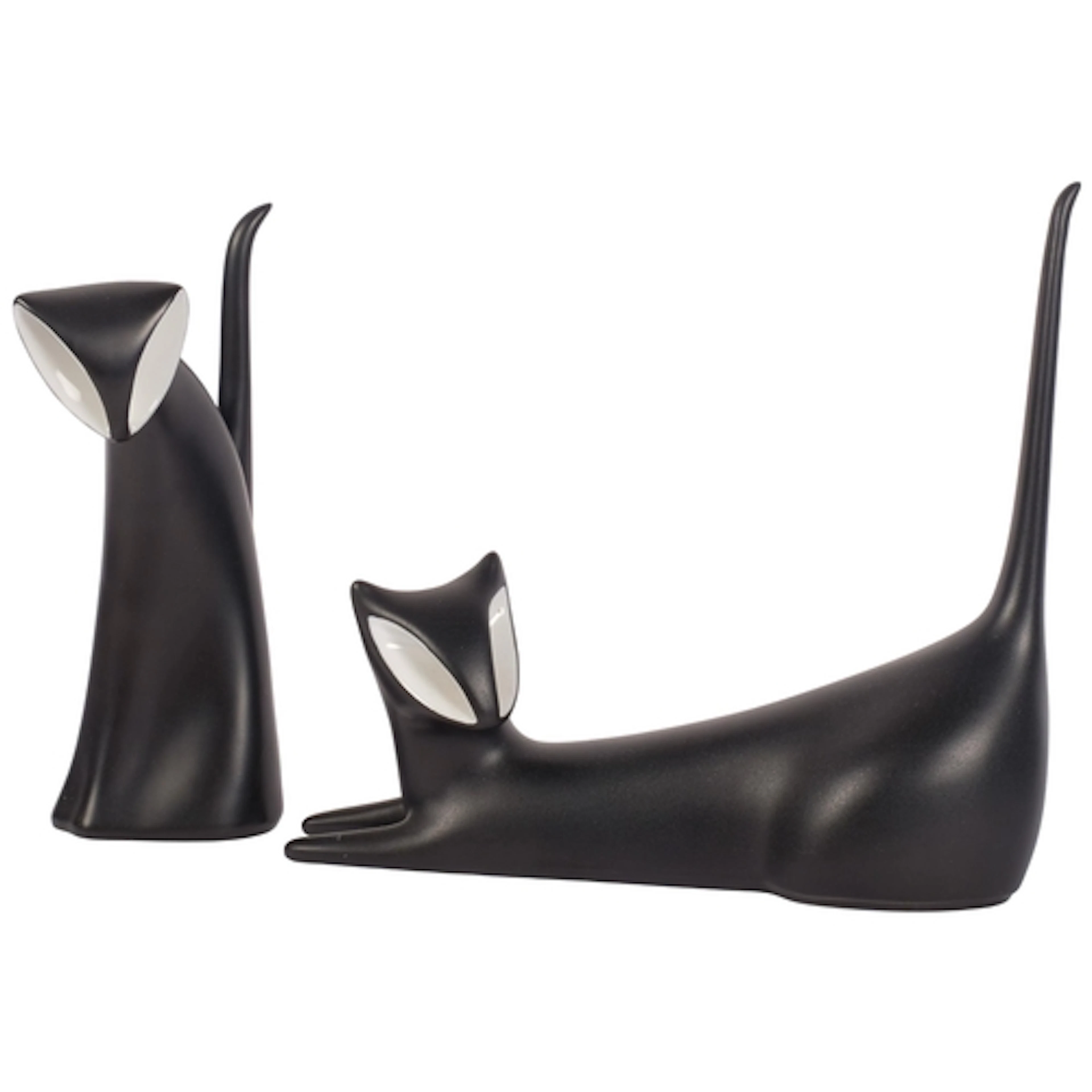 A pair of Royal Dux porcelain stylised black cats, tallest 1...