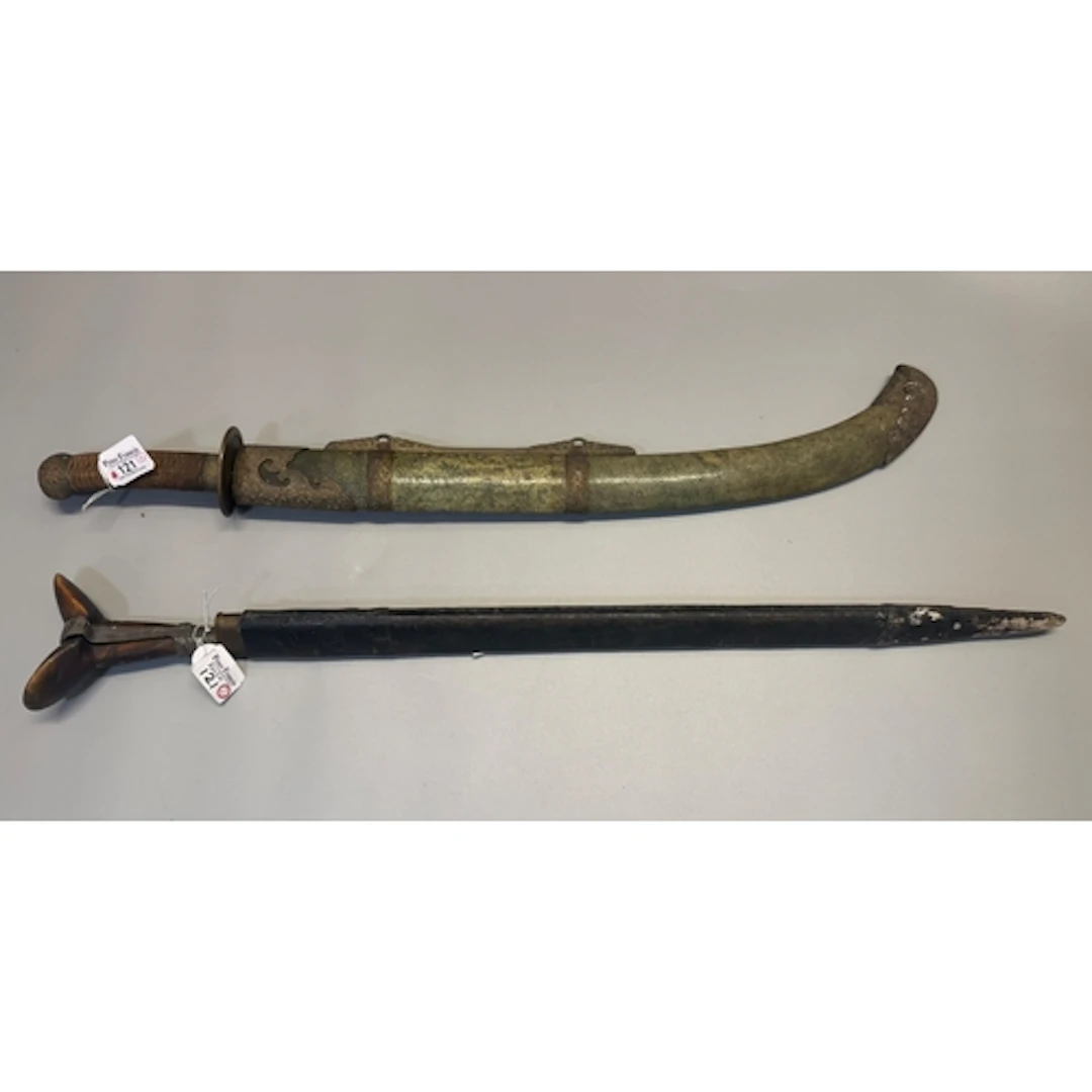 Two swords, comprising a 19th century Yataghan with inlaid c...