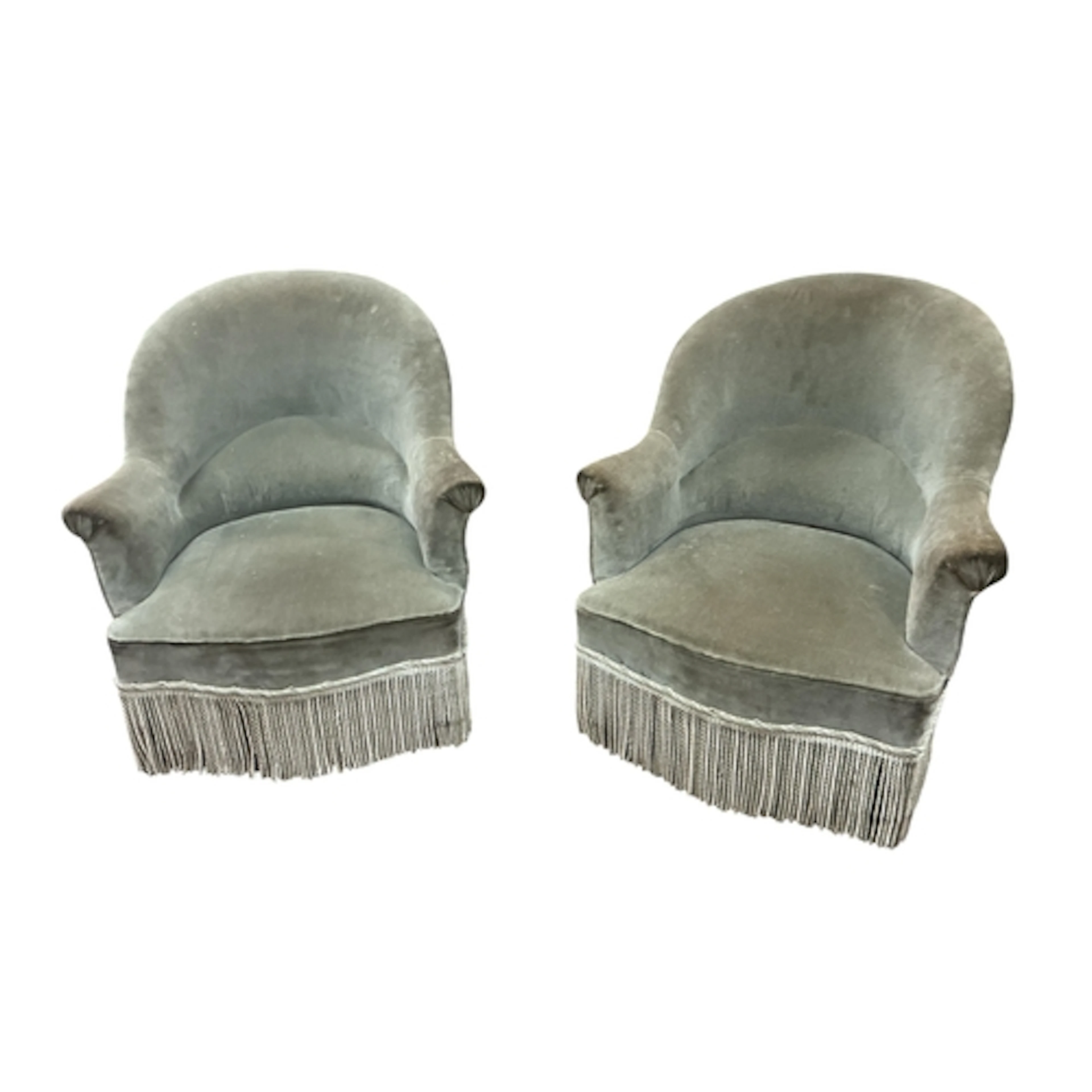 A pair of Napolean III armchairs, width 79cm, depth 50cm, he...
