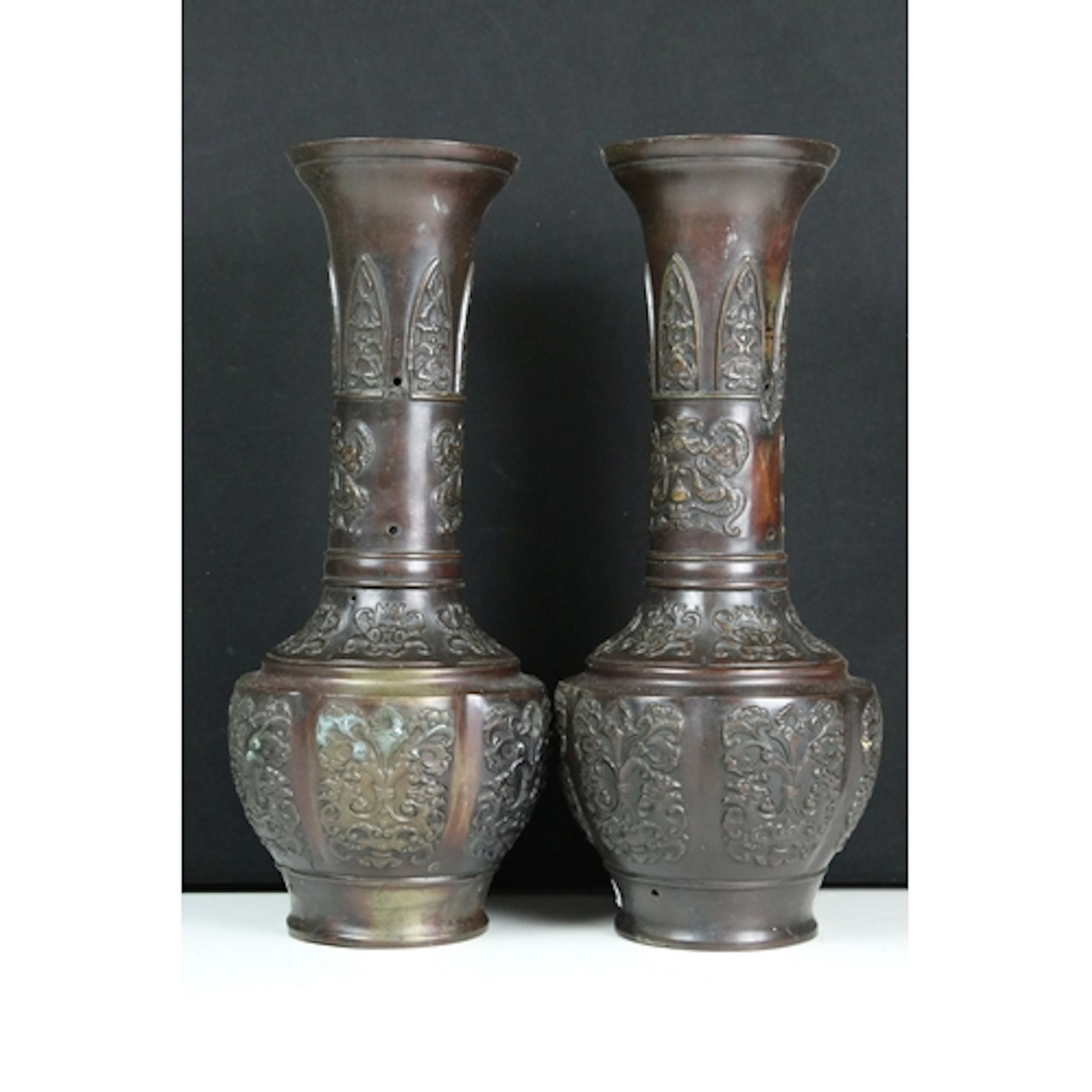 Pair of 20th century Chinese bronze vases of baluster form w...