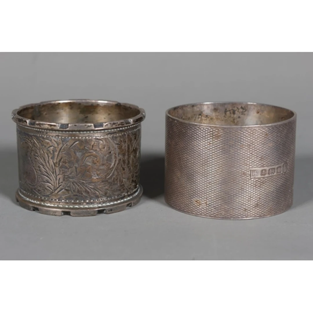 Silver napkin ring by John Rose, Birmingham 1918 and an...