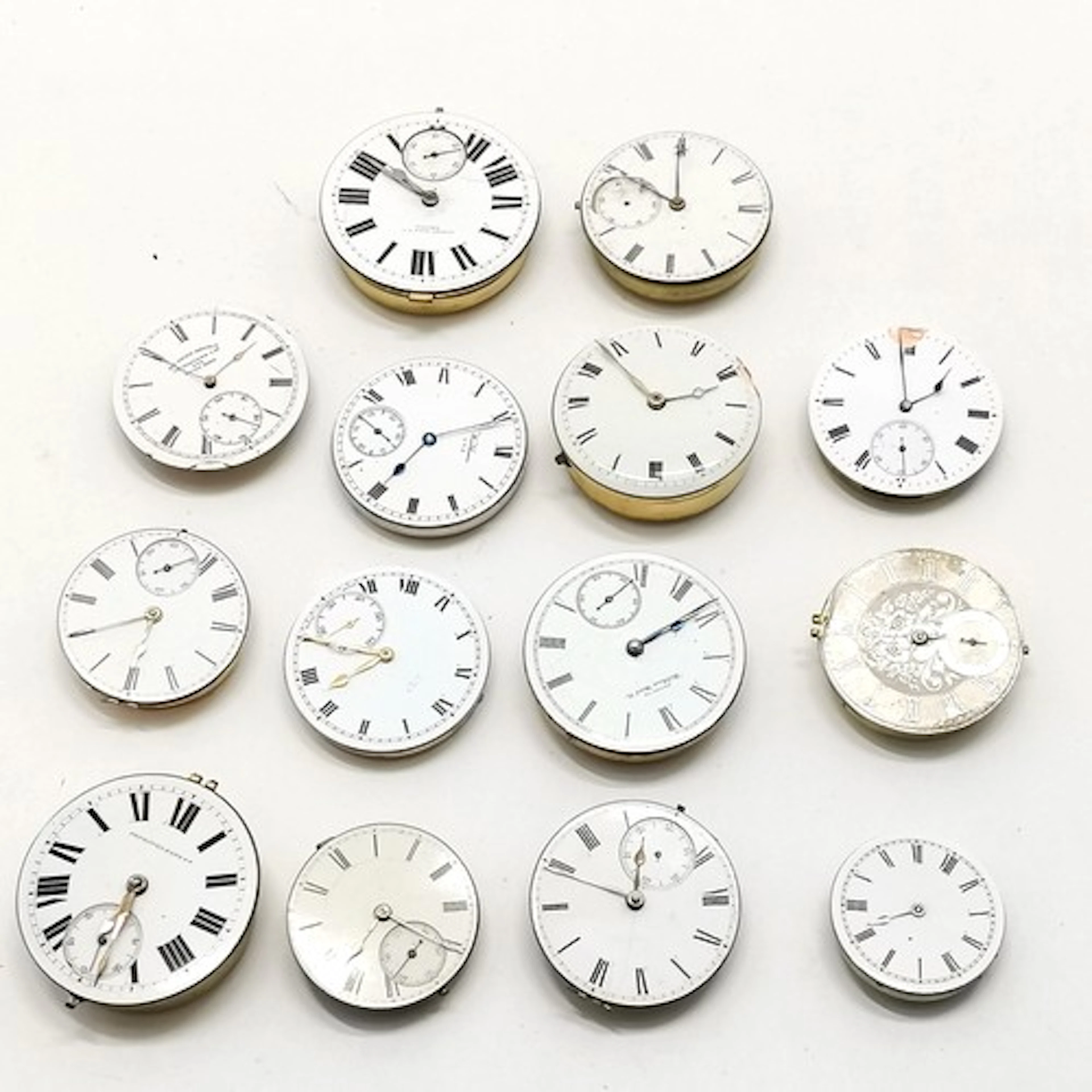 14 x pocket watch movements inc Leah (London) etc - for spar...