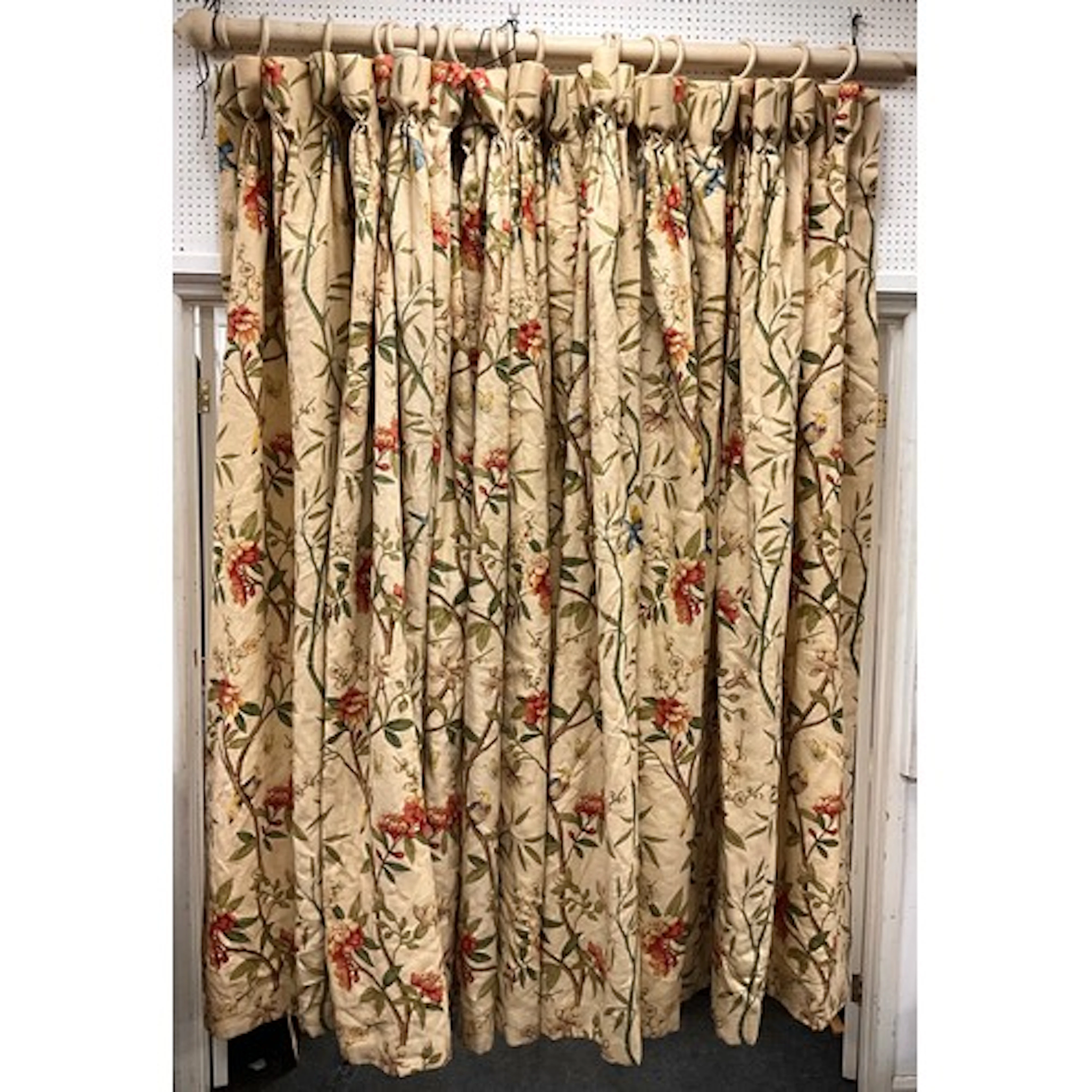 A pair of Chinoiserie botanical country house curtains, GP &...