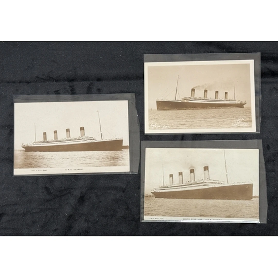 R.M.S. Olympic: R.M.S. Olympic: B&W postcards showing e...
