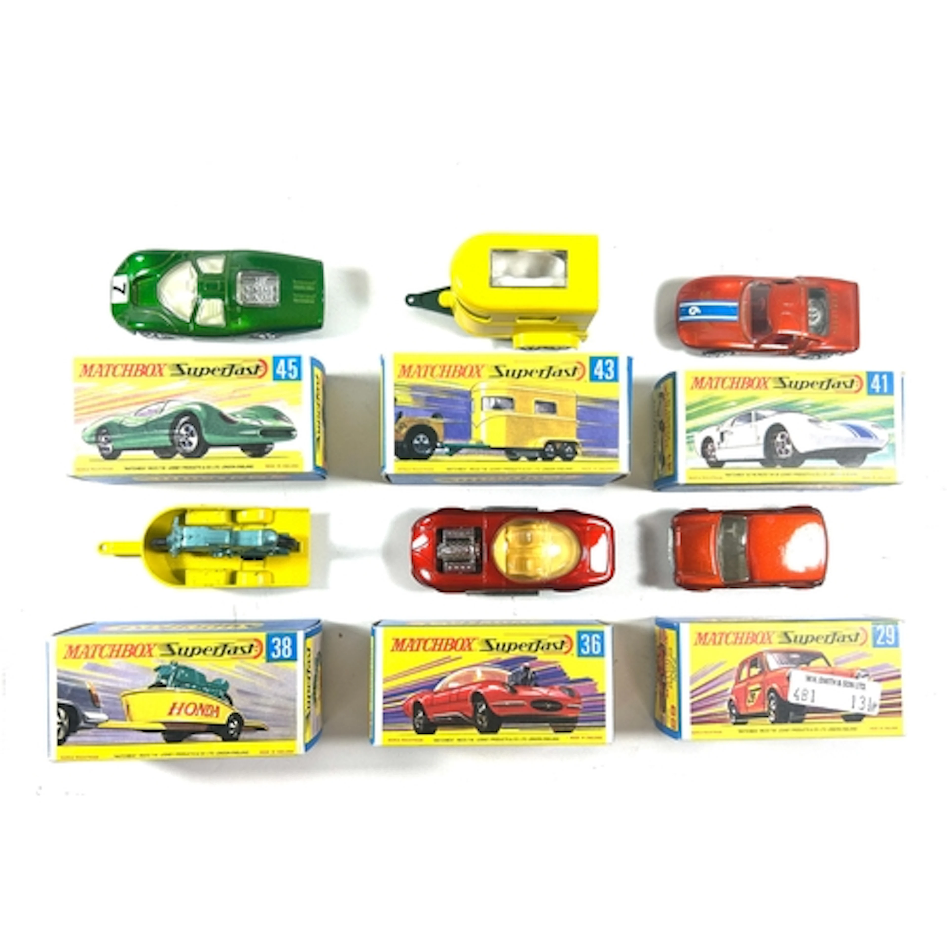 6 Matchbox Superfast. No.29 Racing Mini, No.36 Draguar, No.3...