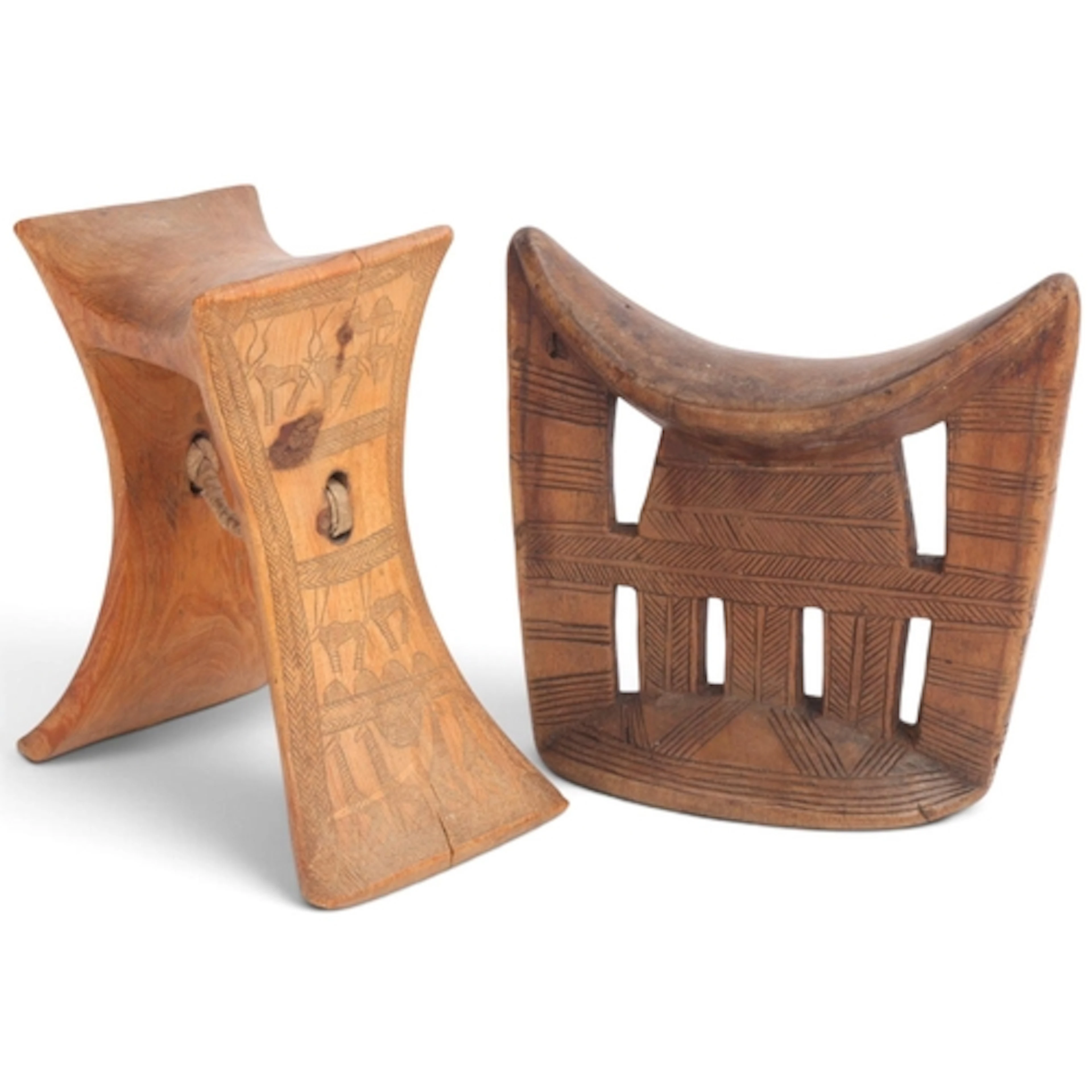 A Kambatta neck rest, carved and painted wood, height 19cm, ...