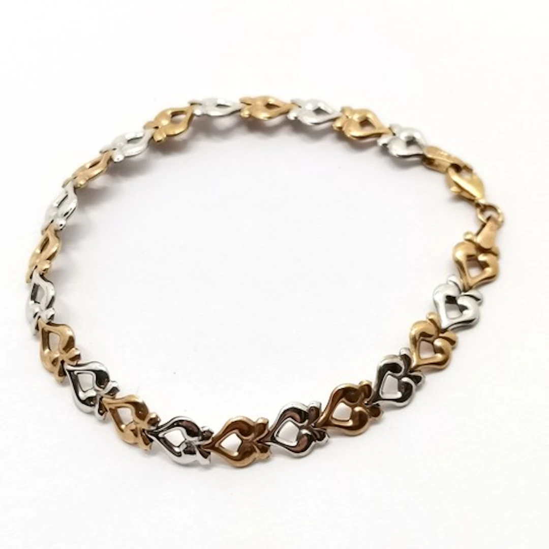 9ct hallmarked yellow * white gold heart link bracelet - 18c...