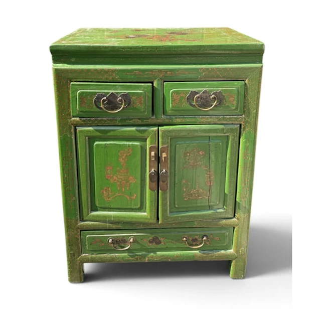 A CHINESE CHEST, GREEN PAINTED WITH GILT DECORATION 65cm x 4...