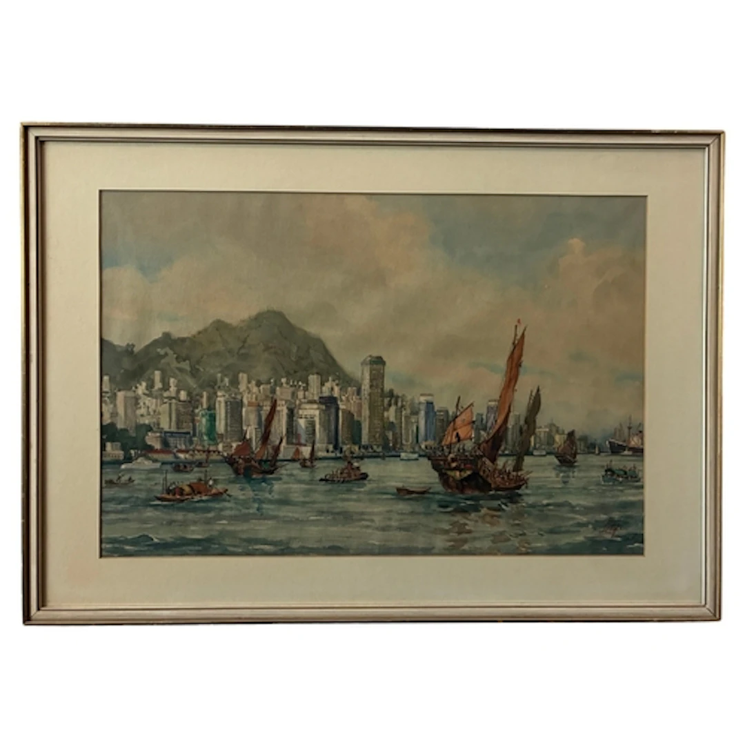Kam Cheong Ling (1911-1991) - Junk boats on Victory Harbour ...