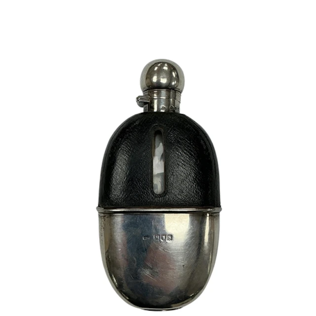 A late Victorian silver and leather mounted glass hip flask,...