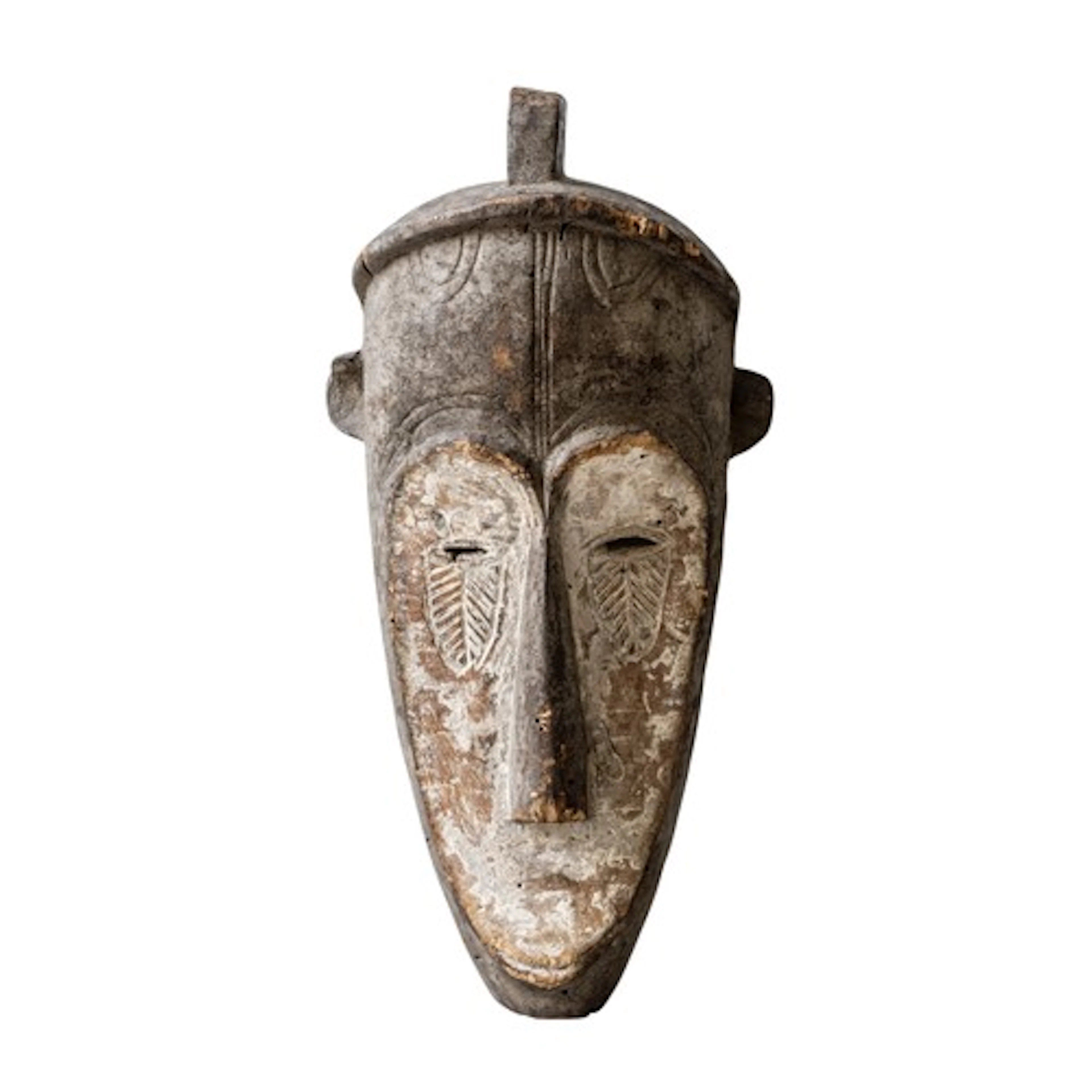 A FANG MASK of elongated form with slender long nose, narrow...