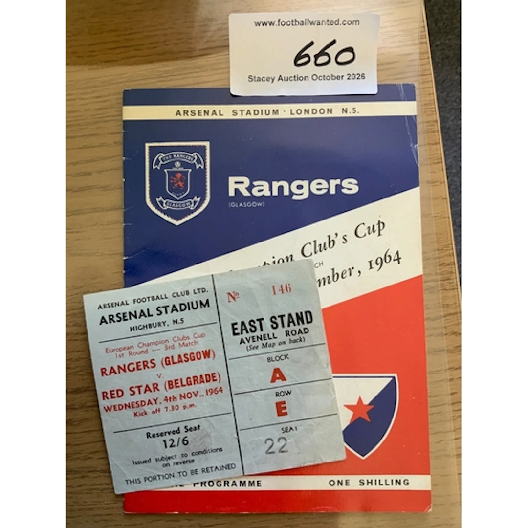 64/65 Rangers v Red Star Belgrade Football Ticket: European ...