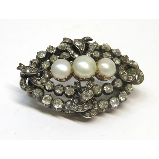 Antique rose cut diamond and split pearl clip, adapted for u...
