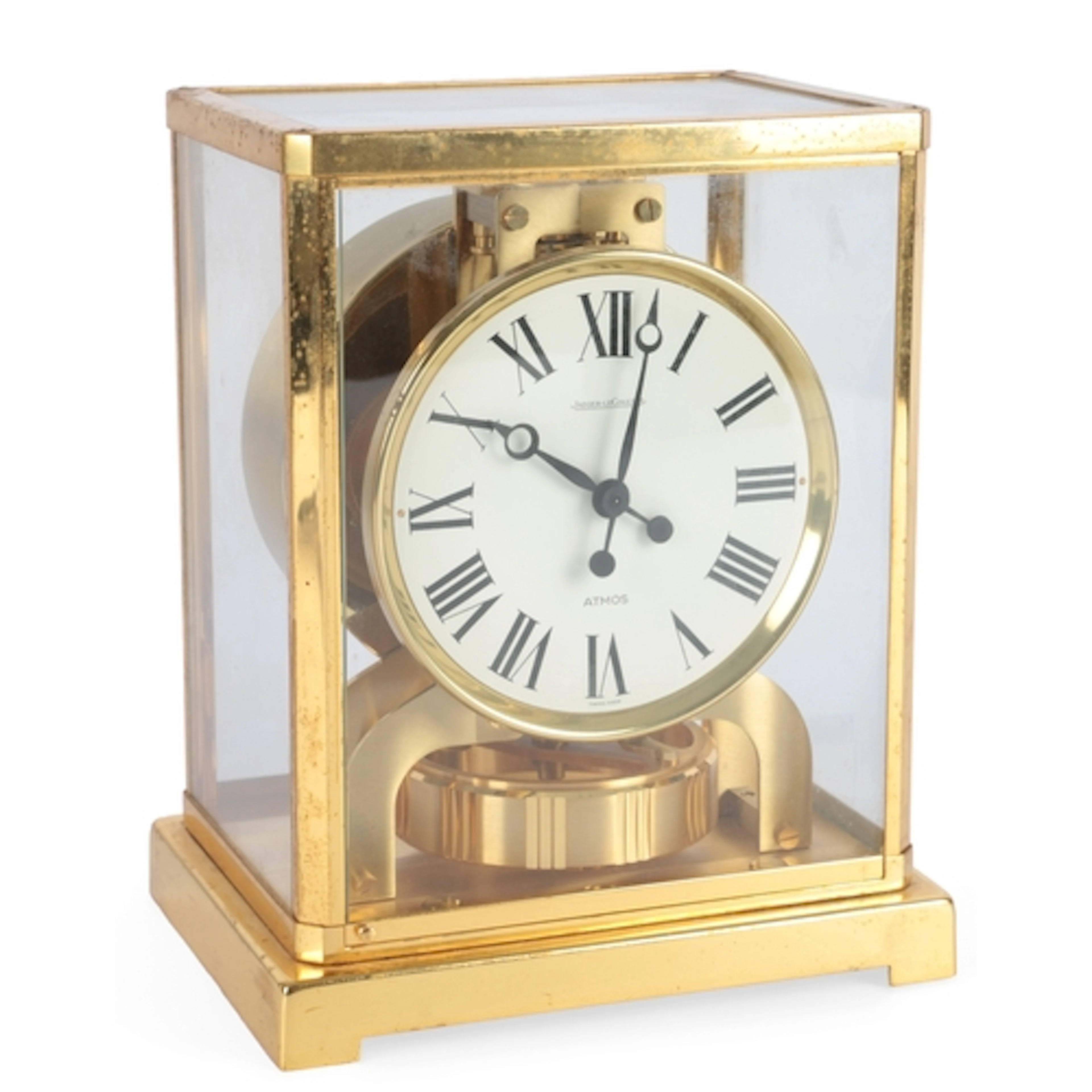 Jaeger-LeCoultre: A cased 'Atmos' clock, white enamel dial w...